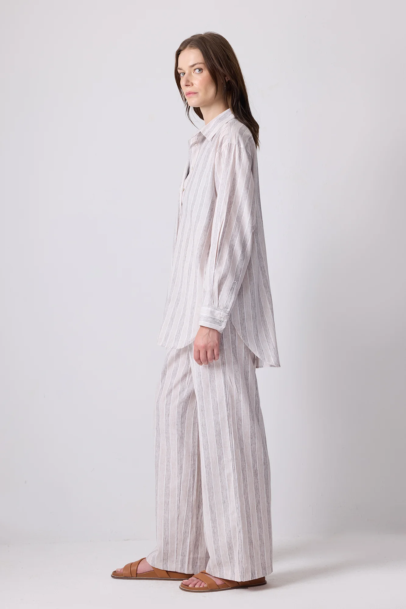LINEN TEXTURED STRIPED SHIRT TROUSERS SET - Image 3