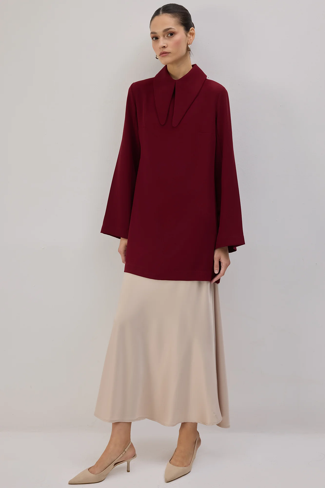 LONG COLLAR CREPE TUNIC - Image 3
