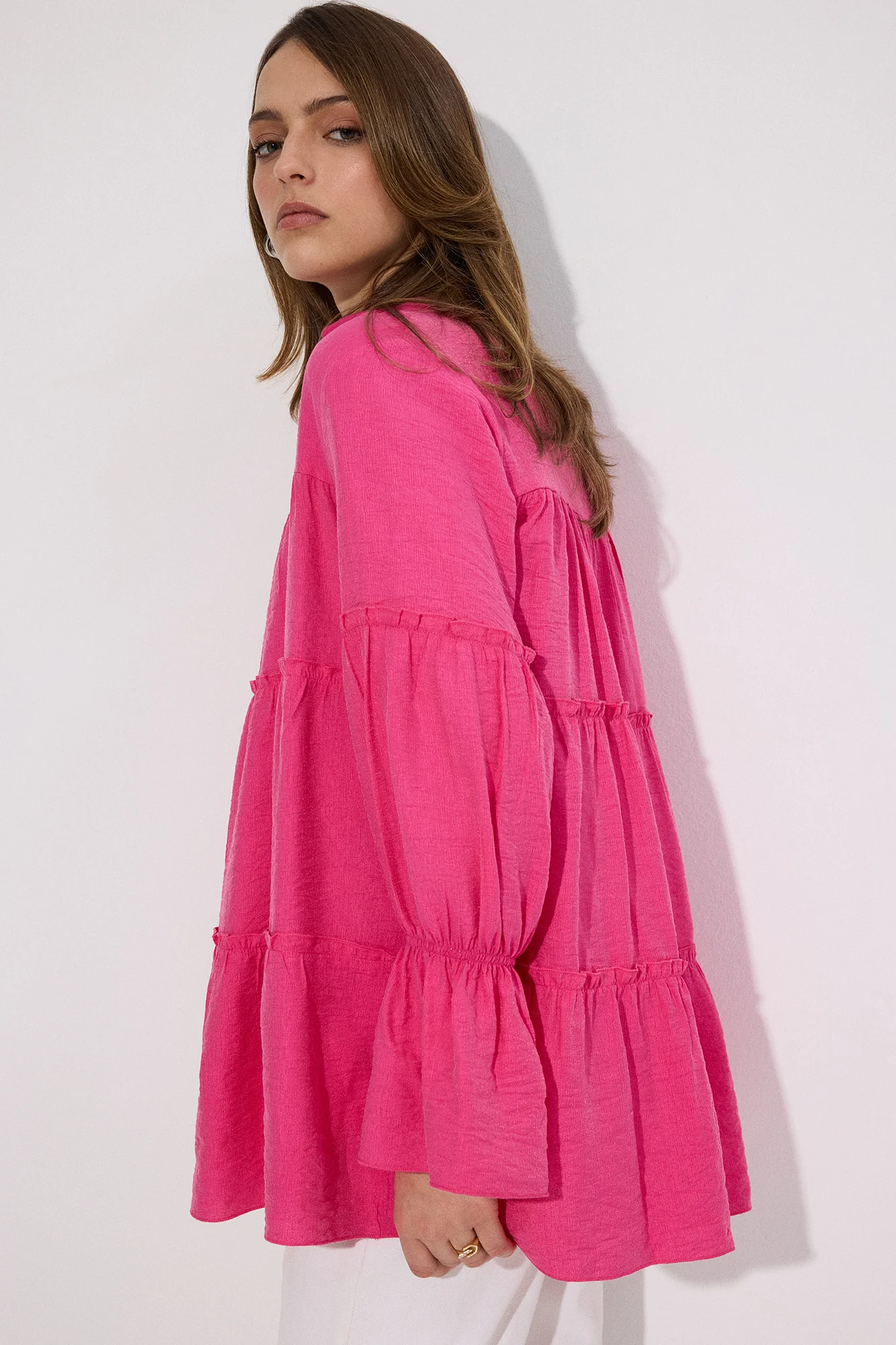 NATURAL TEXTURED FLOUNCED TUNIC - Image 2