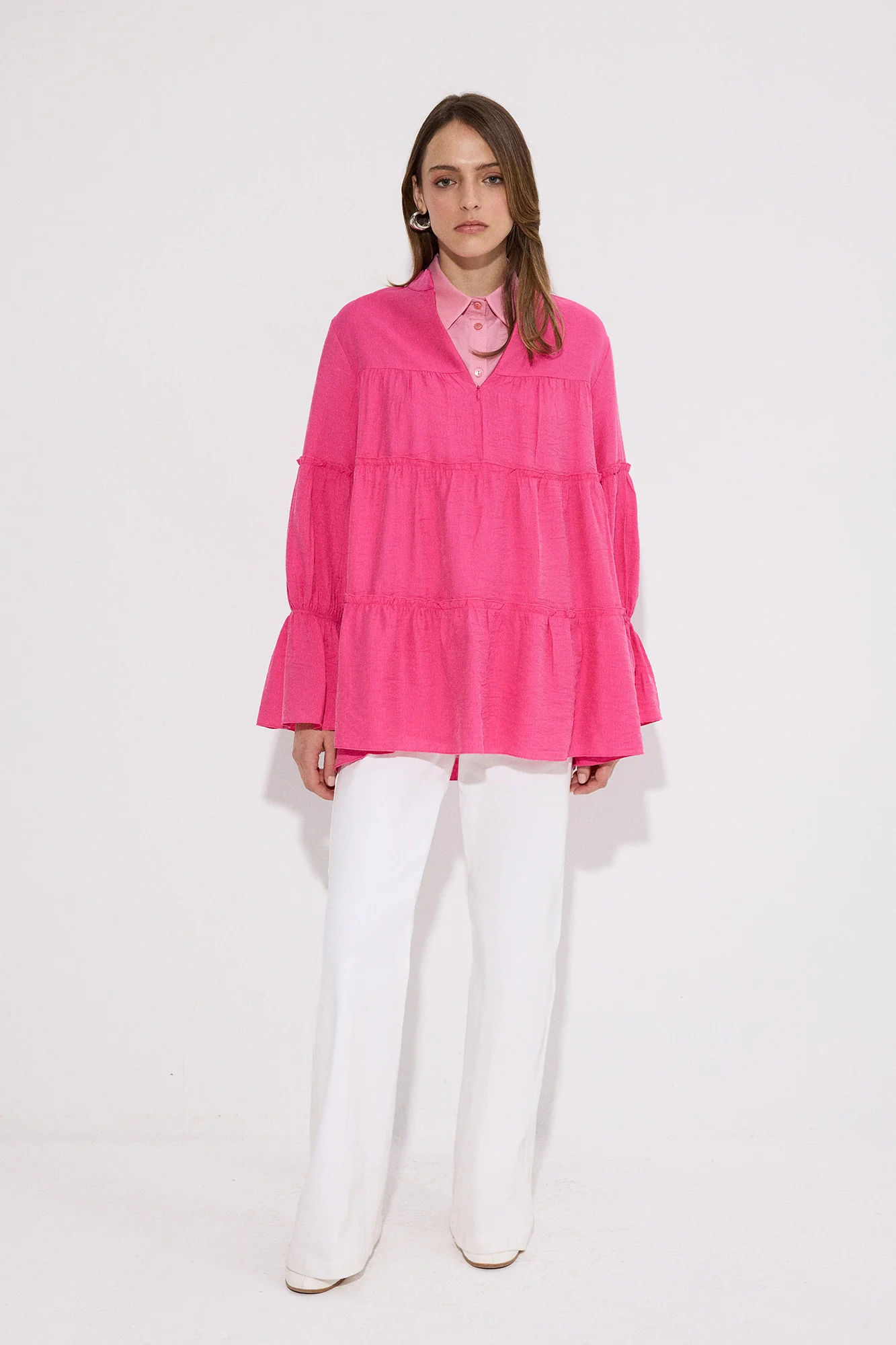 NATURAL TEXTURED FLOUNCED TUNIC - Image 3