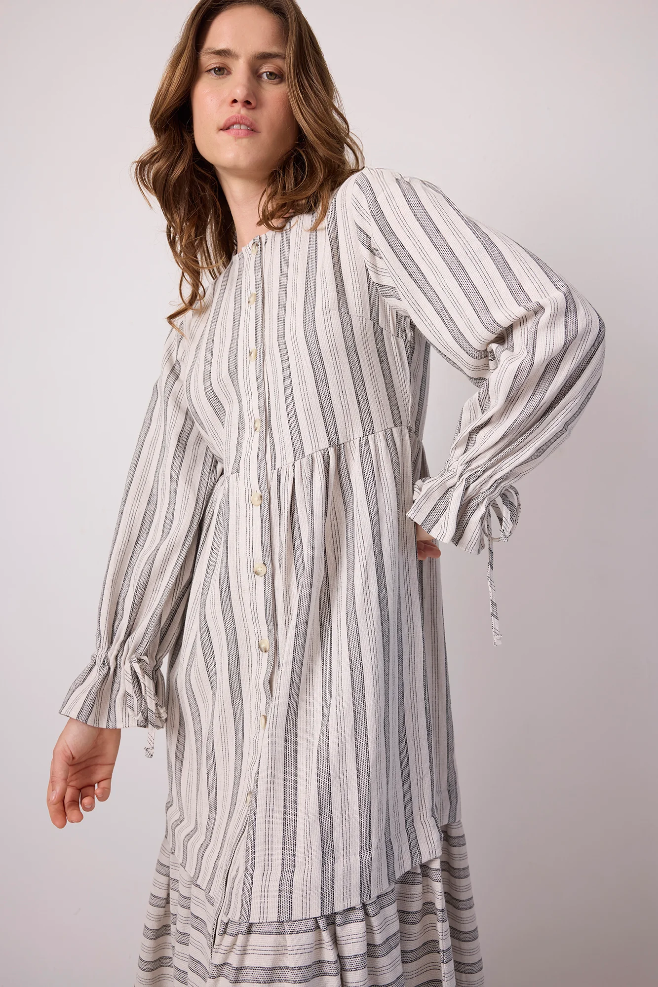 NATURAL TEXTURED STRIPED DRESS - Image 3