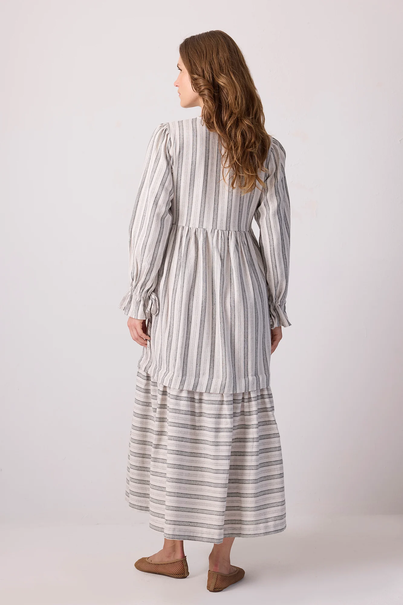NATURAL TEXTURED STRIPED DRESS - Image 4