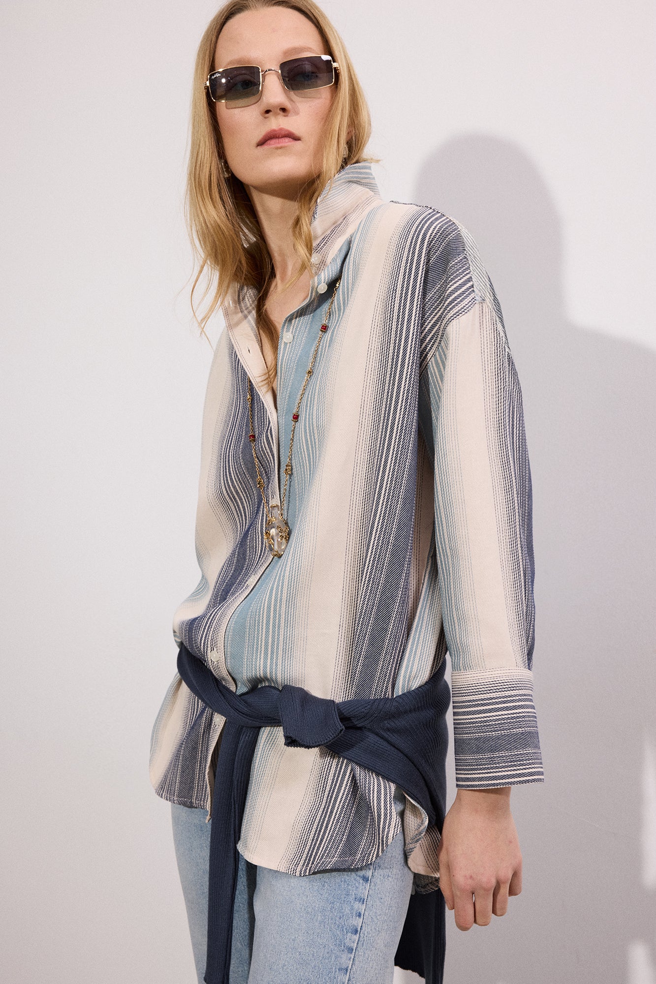 STRIPED COTTON BLEND OVERSIZE SHIRT - Image 3