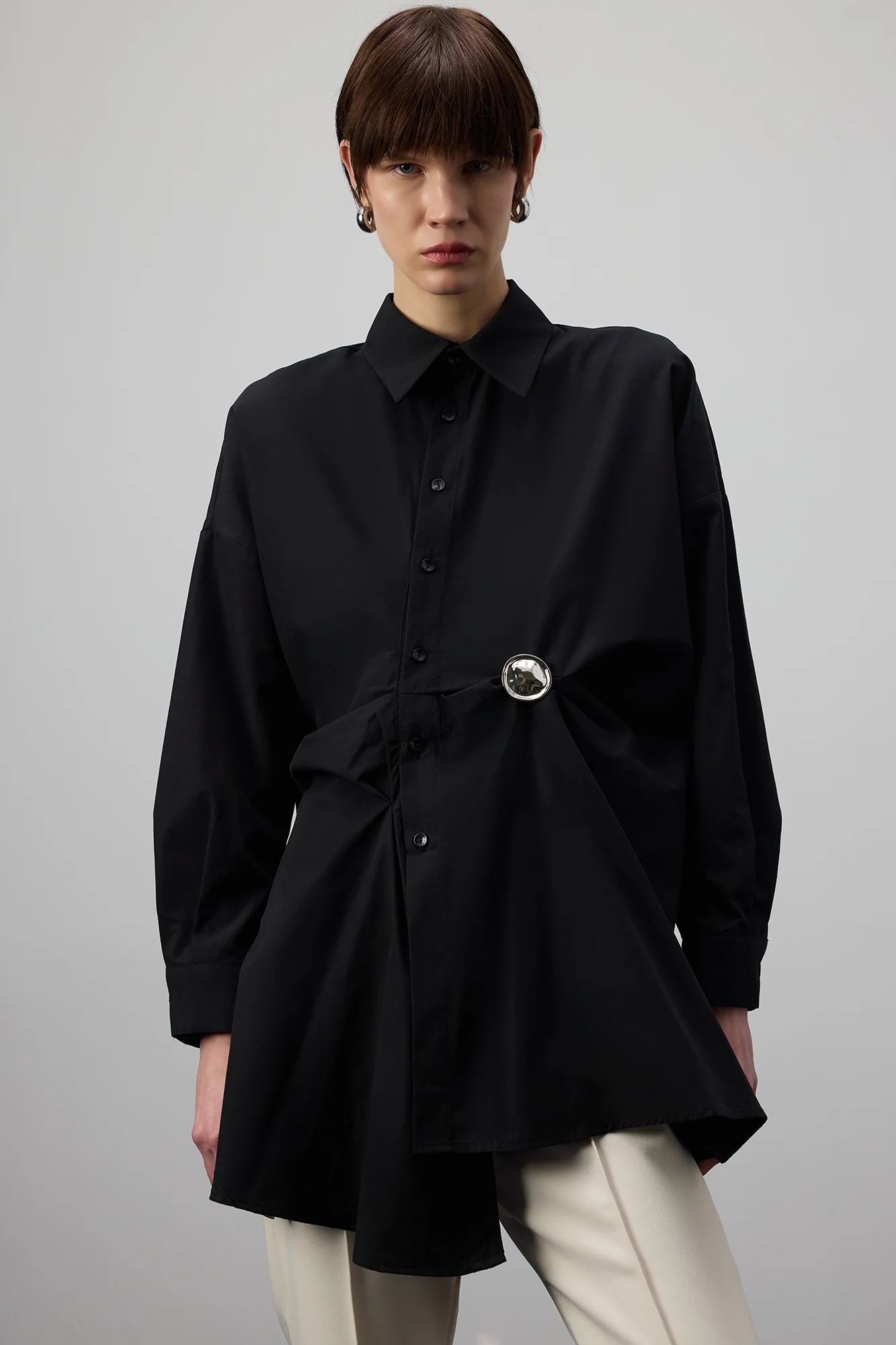 PLEATED ASYMETRIC POPLIN SHIRT - Image 2