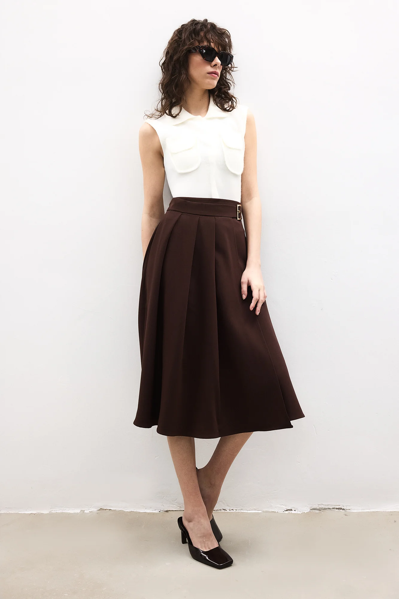PLEATED BELTED SKIRT - Image 3