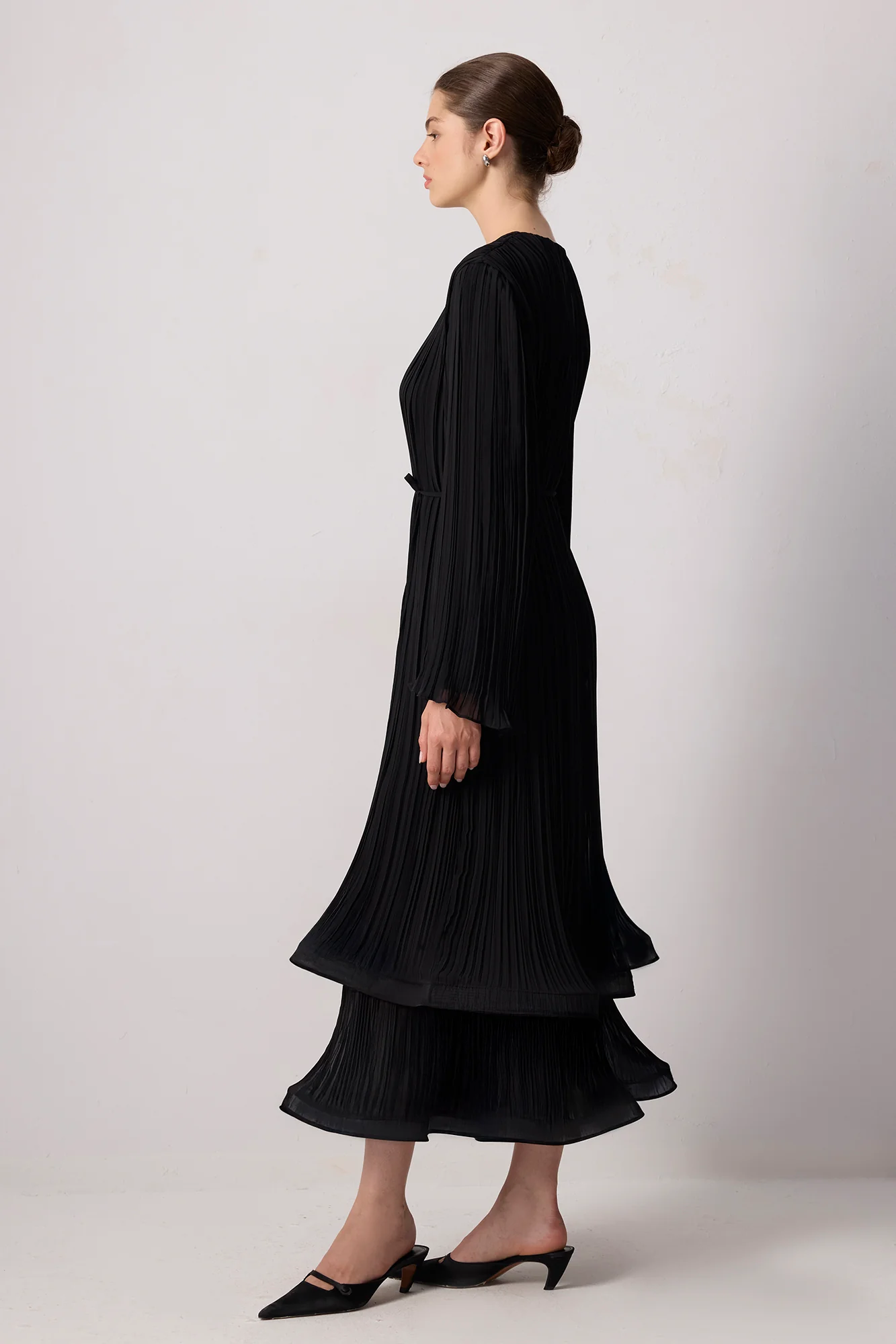 PLEATED CHIFFON DRESS WITH BINDING BELT - Image 4