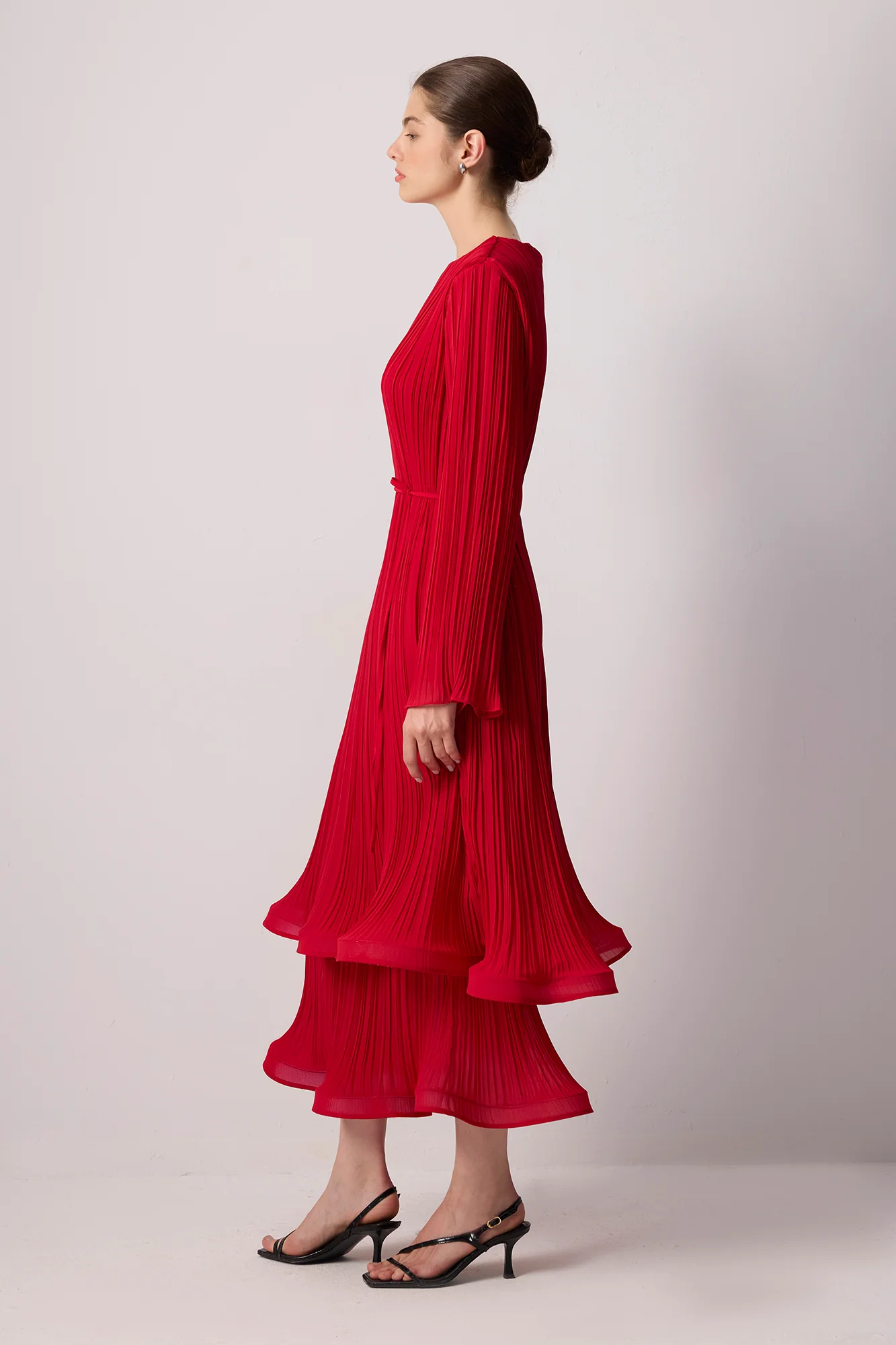 PLEATED CHIFFON DRESS WITH BINDING BELT - Image 4