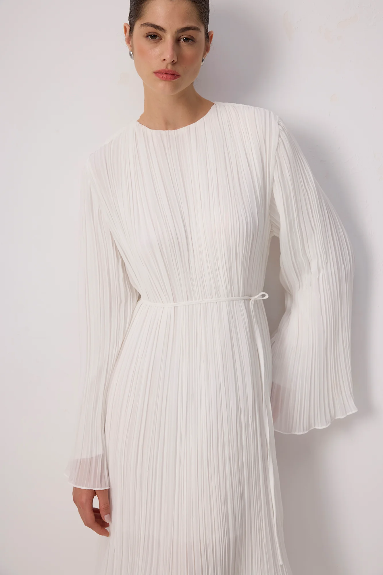 PLEATED CHIFFON DRESS WITH BINDING BELT - Image 3