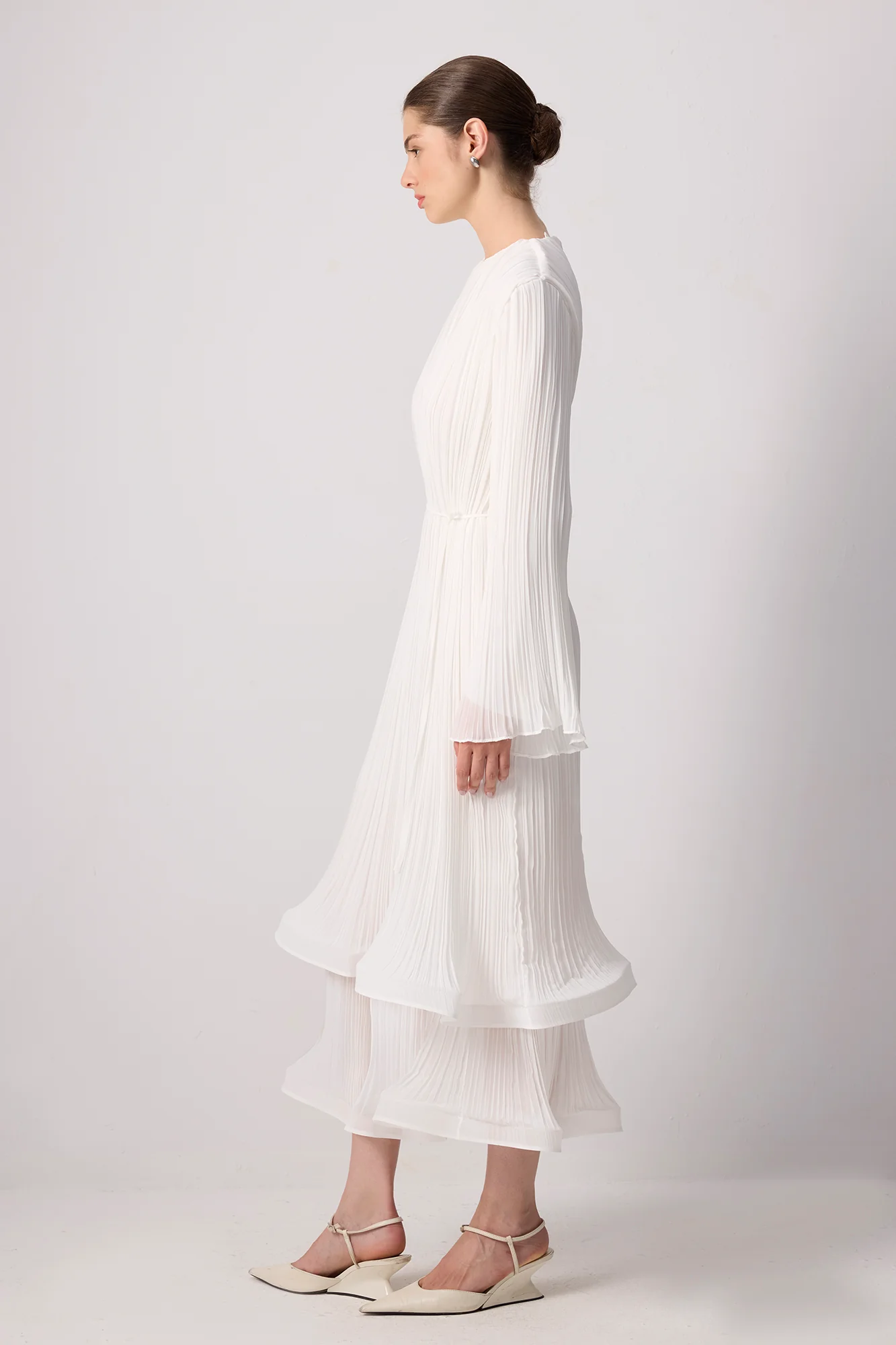 PLEATED CHIFFON DRESS WITH BINDING BELT - Image 4