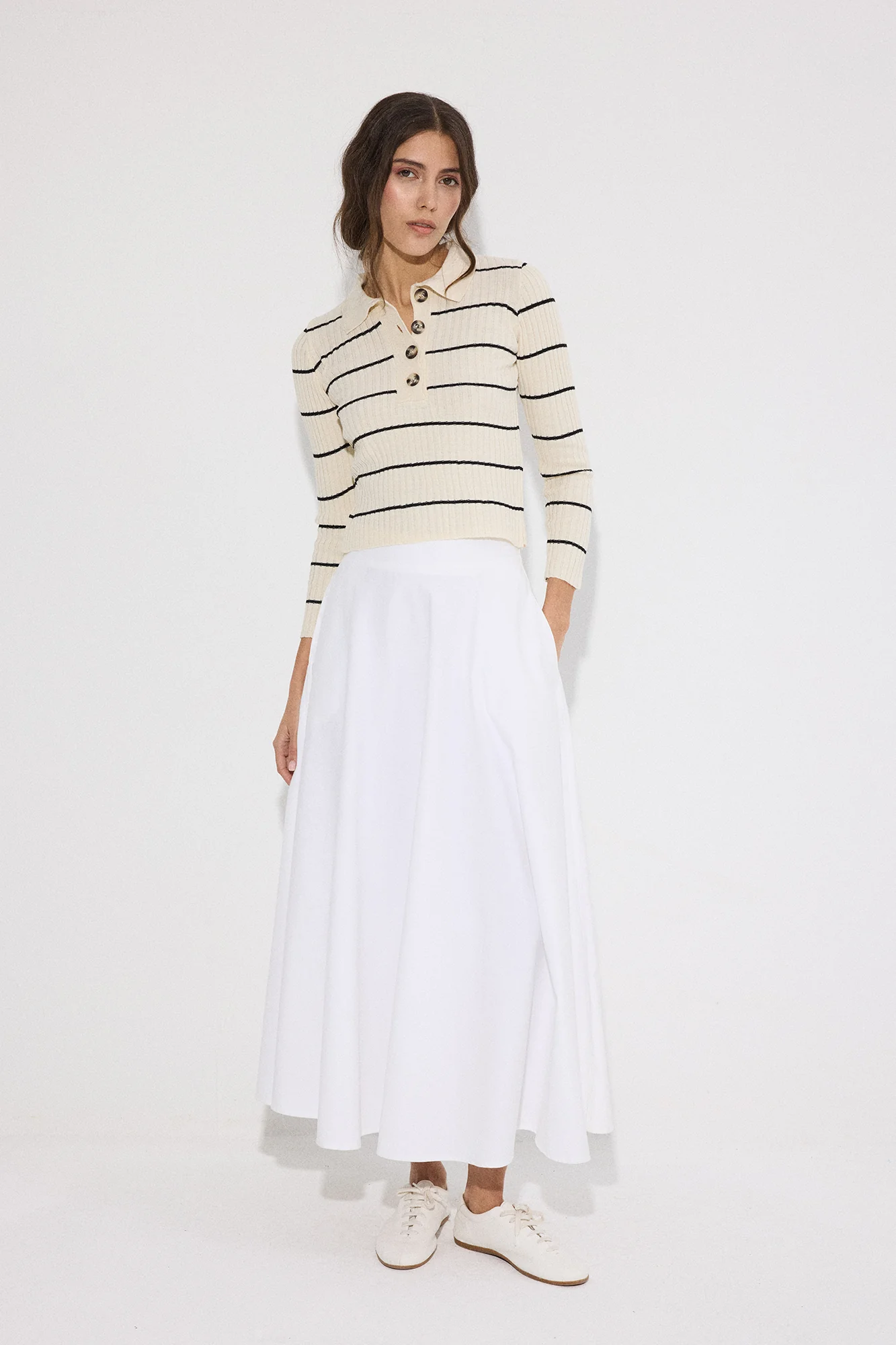 POLO COLLAR STRİPED KNİT SWEATER - Image 3