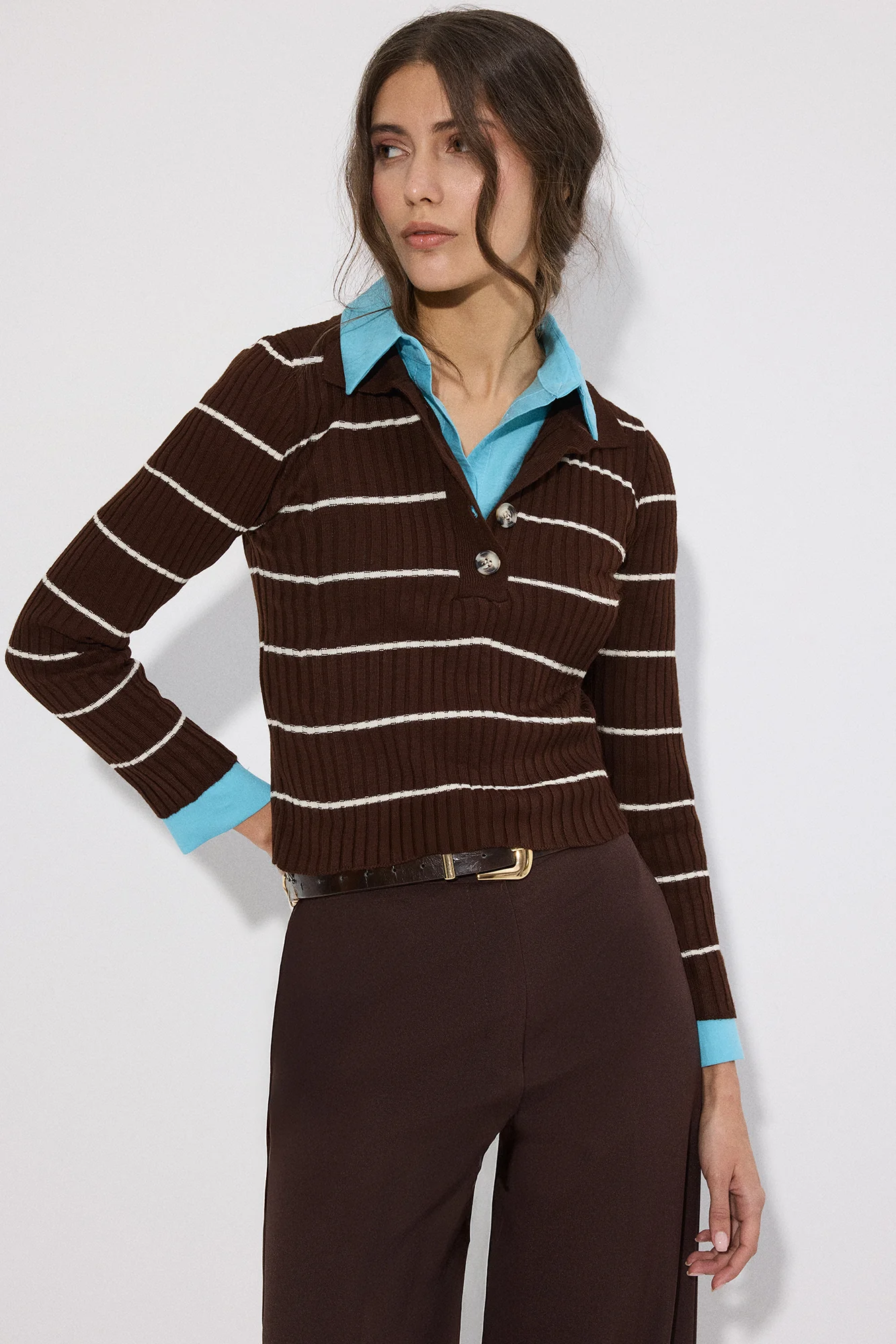 POLO COLLAR STRİPED KNİT SWEATER - Image 2