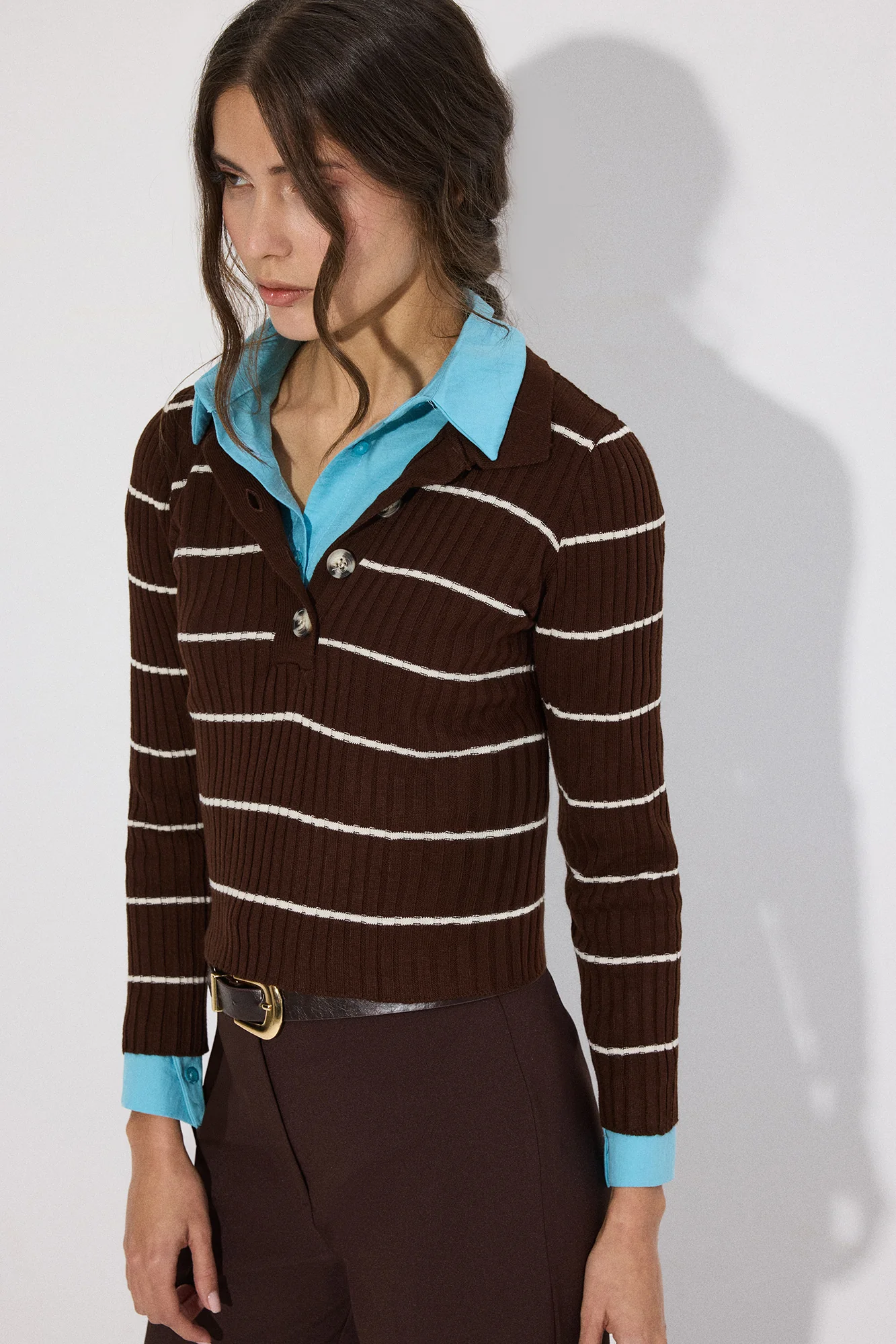 POLO COLLAR STRİPED KNİT SWEATER - Image 3