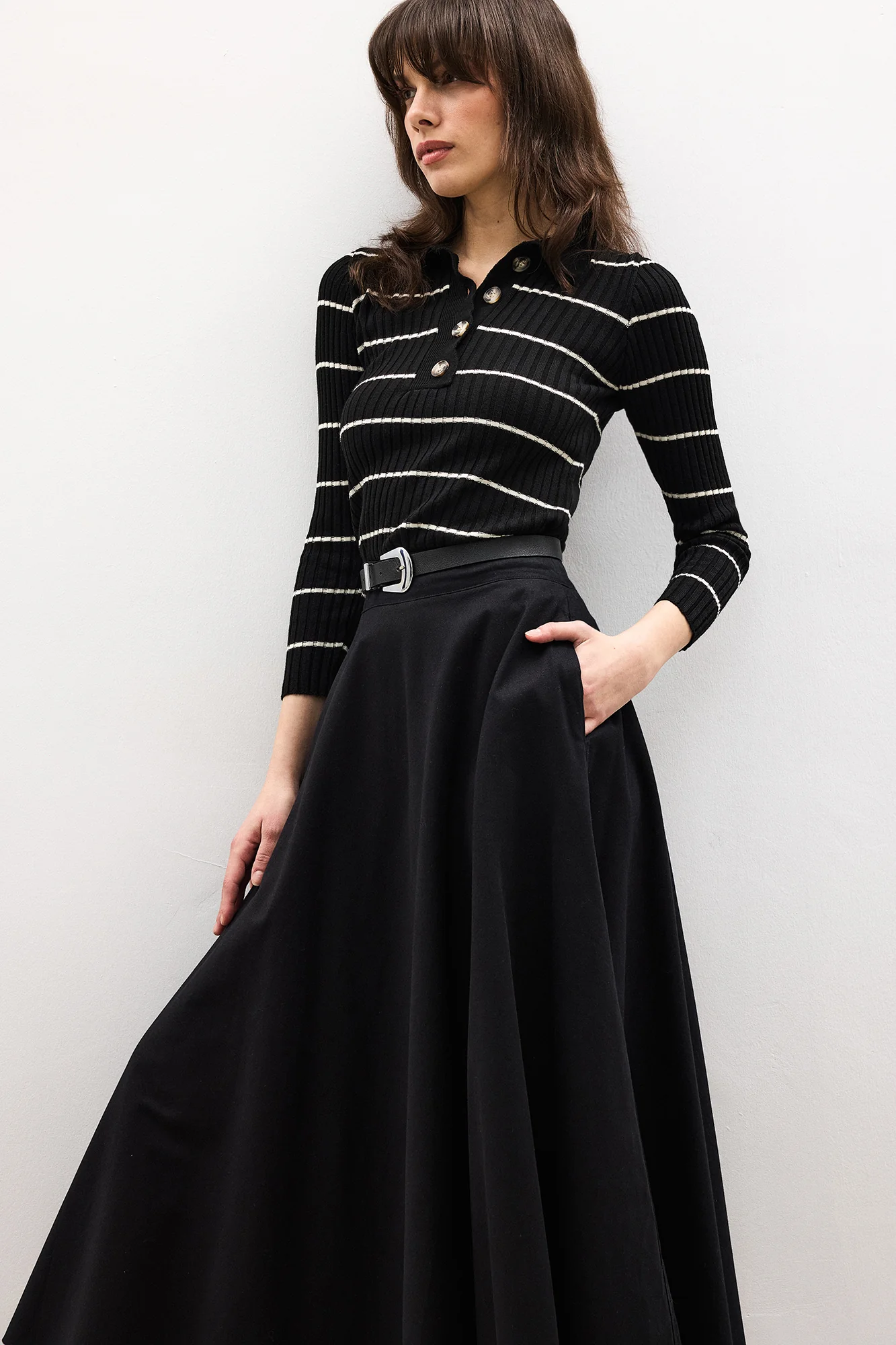 POLO COLLAR STRİPED KNİT SWEATER - Image 4