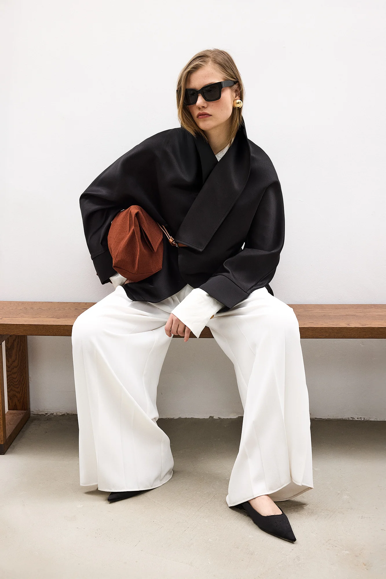 SATIN JACKET WITH LEATHER BELT - Image 2