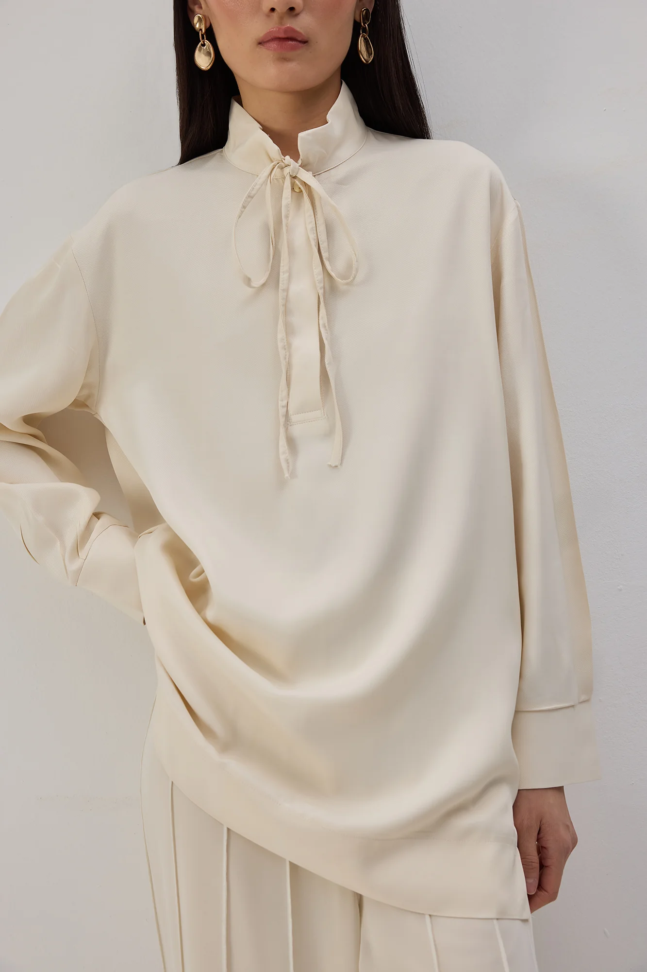 DRAPED TUNIC WITH TIE-COLLAR - Image 3