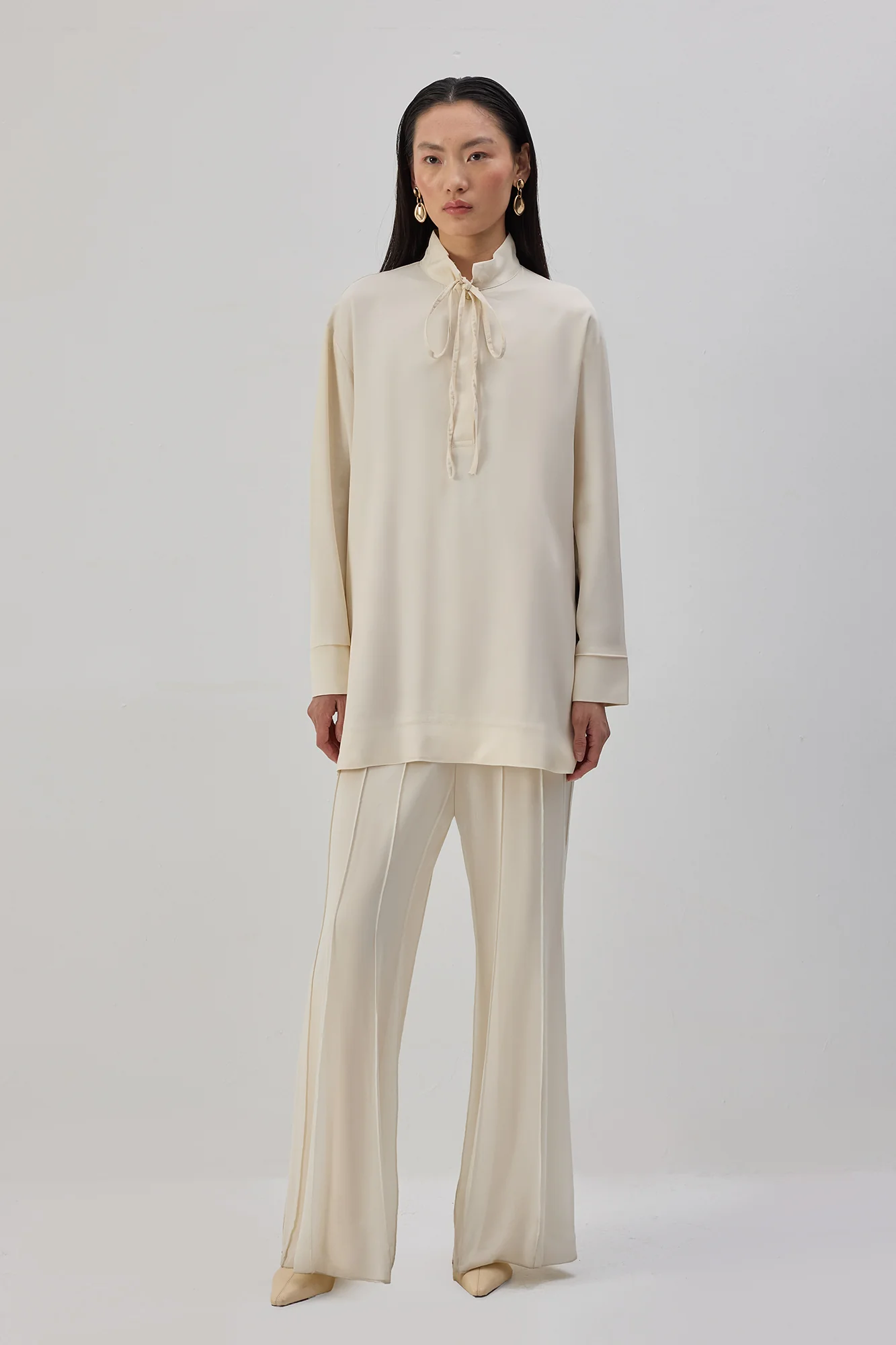 DRAPED TUNIC WITH TIE-COLLAR - Image 4