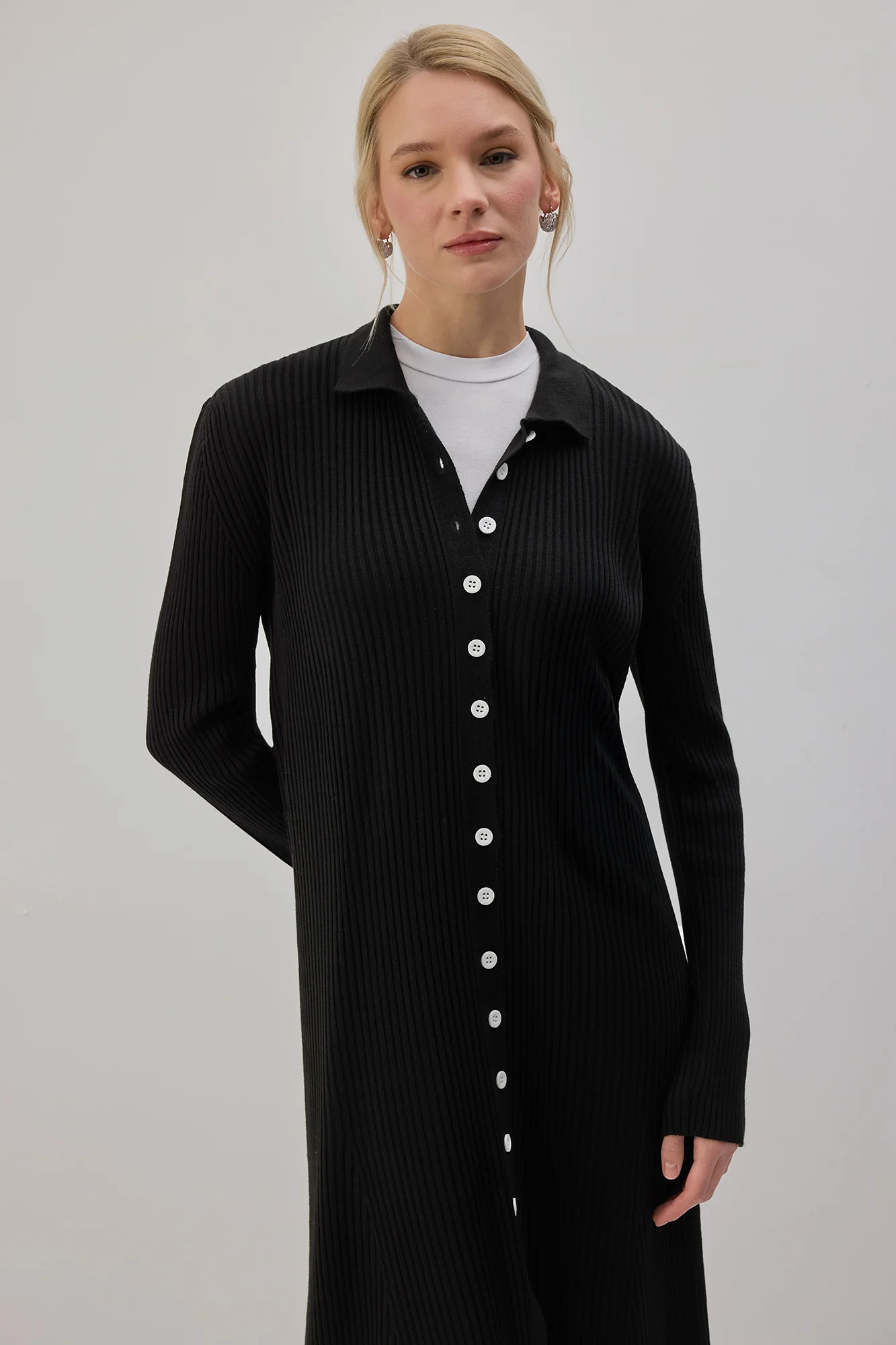 SHIRT COLLAR BUTTONED KNITTED DRESS - Image 2