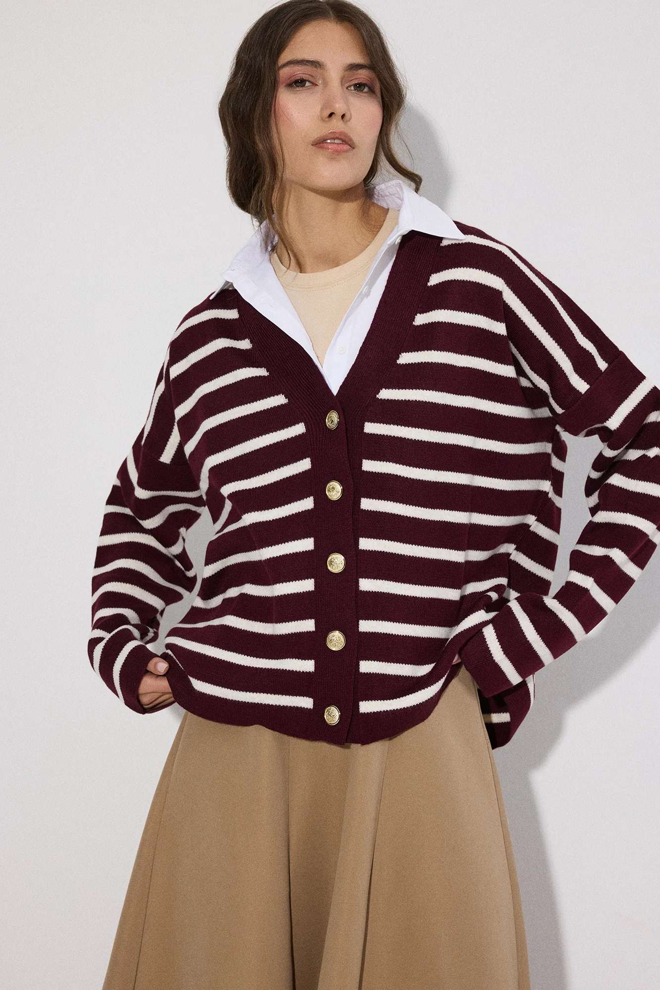 SHIRT DETAILED STRIPED CARDIGAN - Image 3