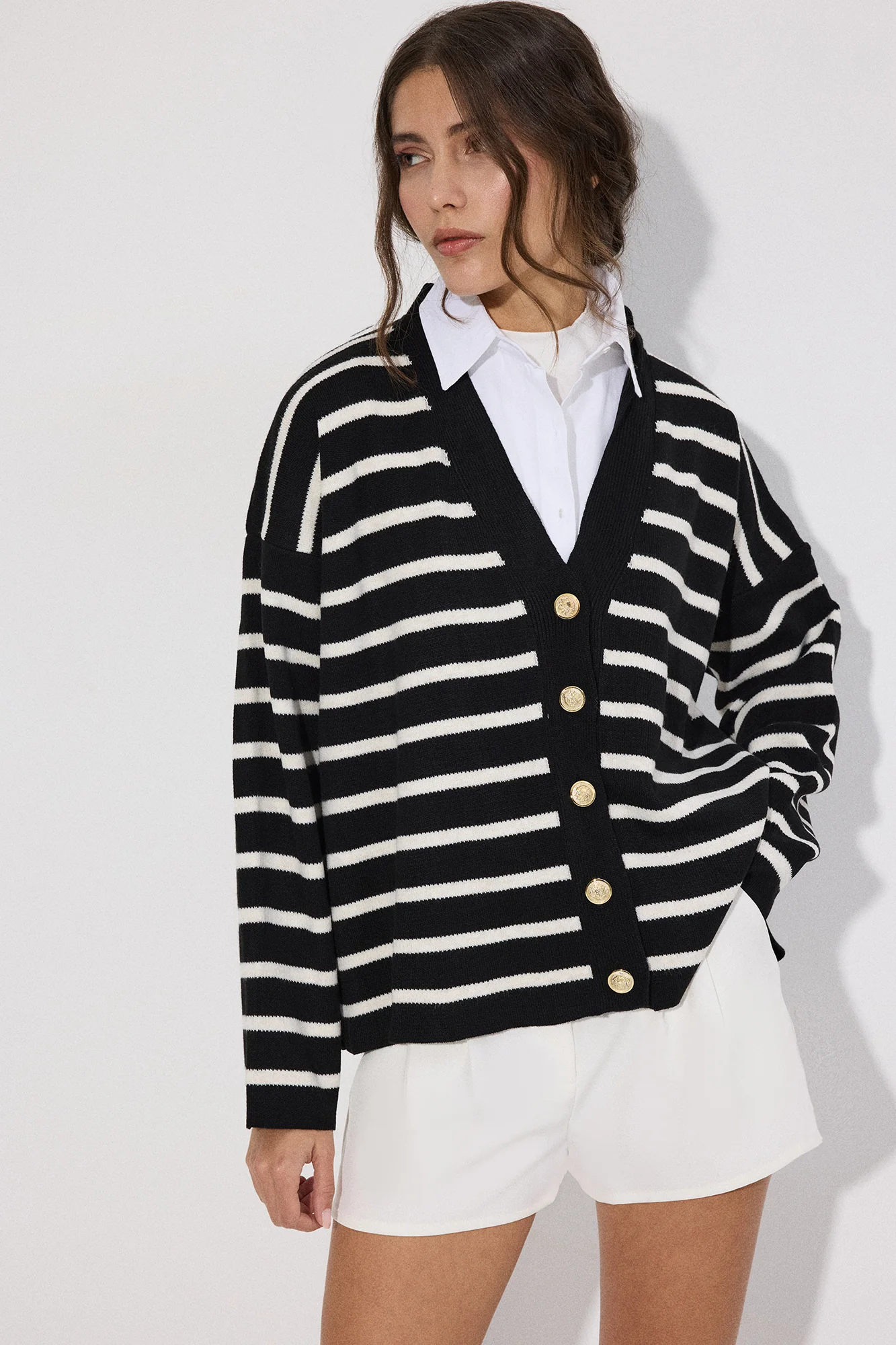 SHIRT DETAILED STRIPED CARDIGAN - Image 3
