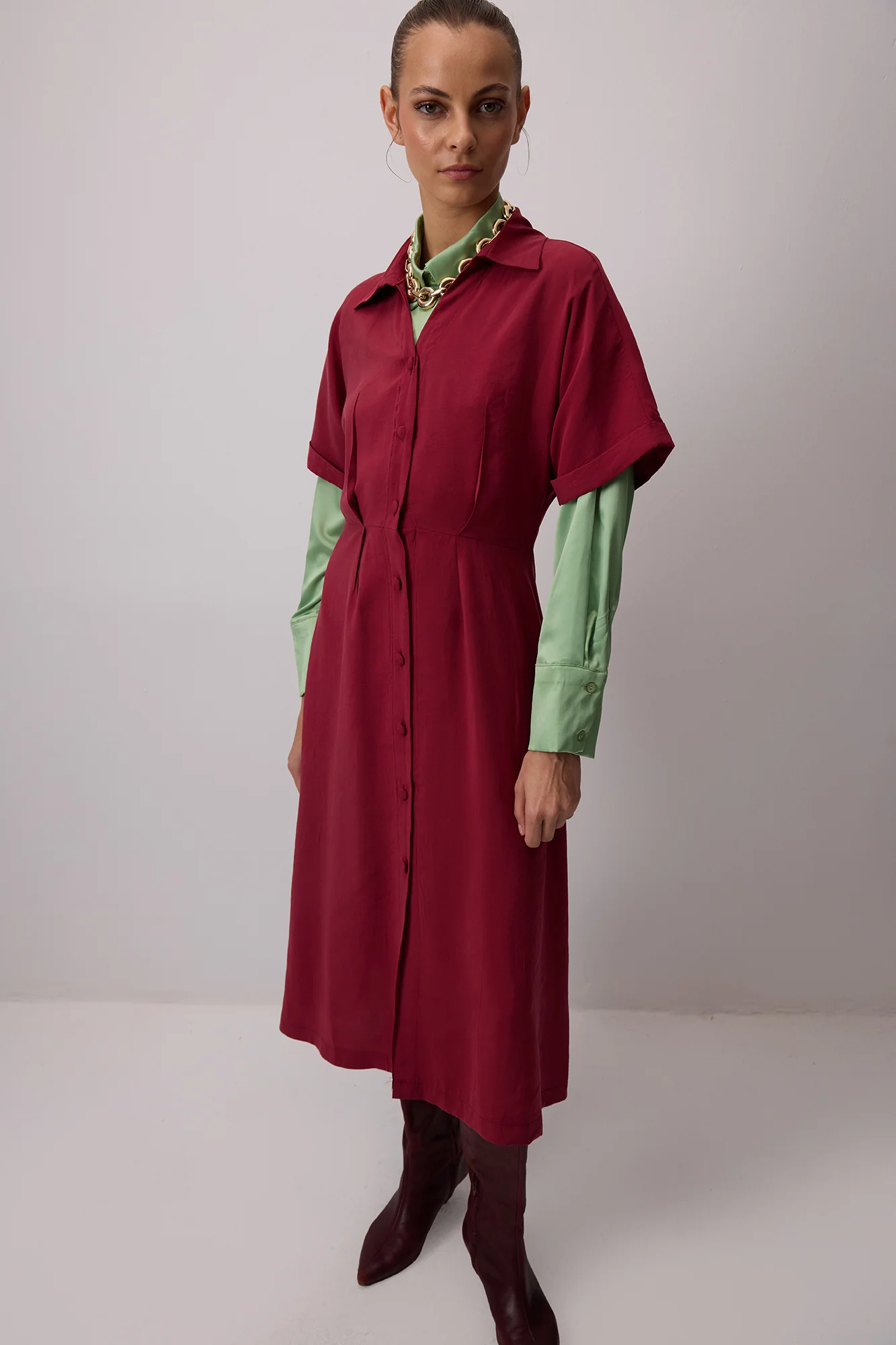 SHORT SLEEVE MODAL SHIRT DRESS - Image 4