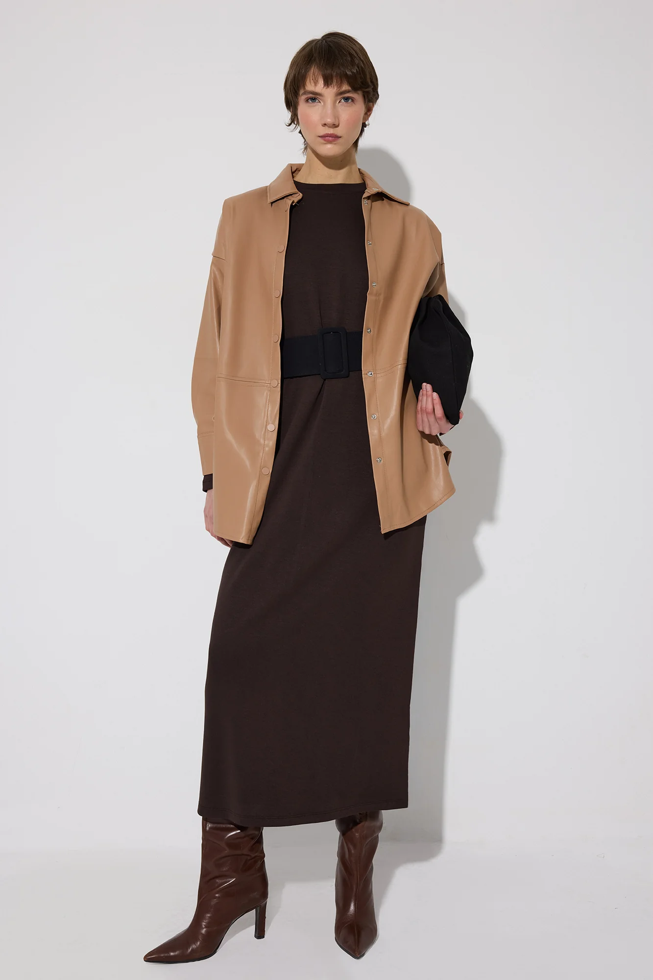 SNAP-BUTTON VEGAN LEATHER SHIRT - Image 2