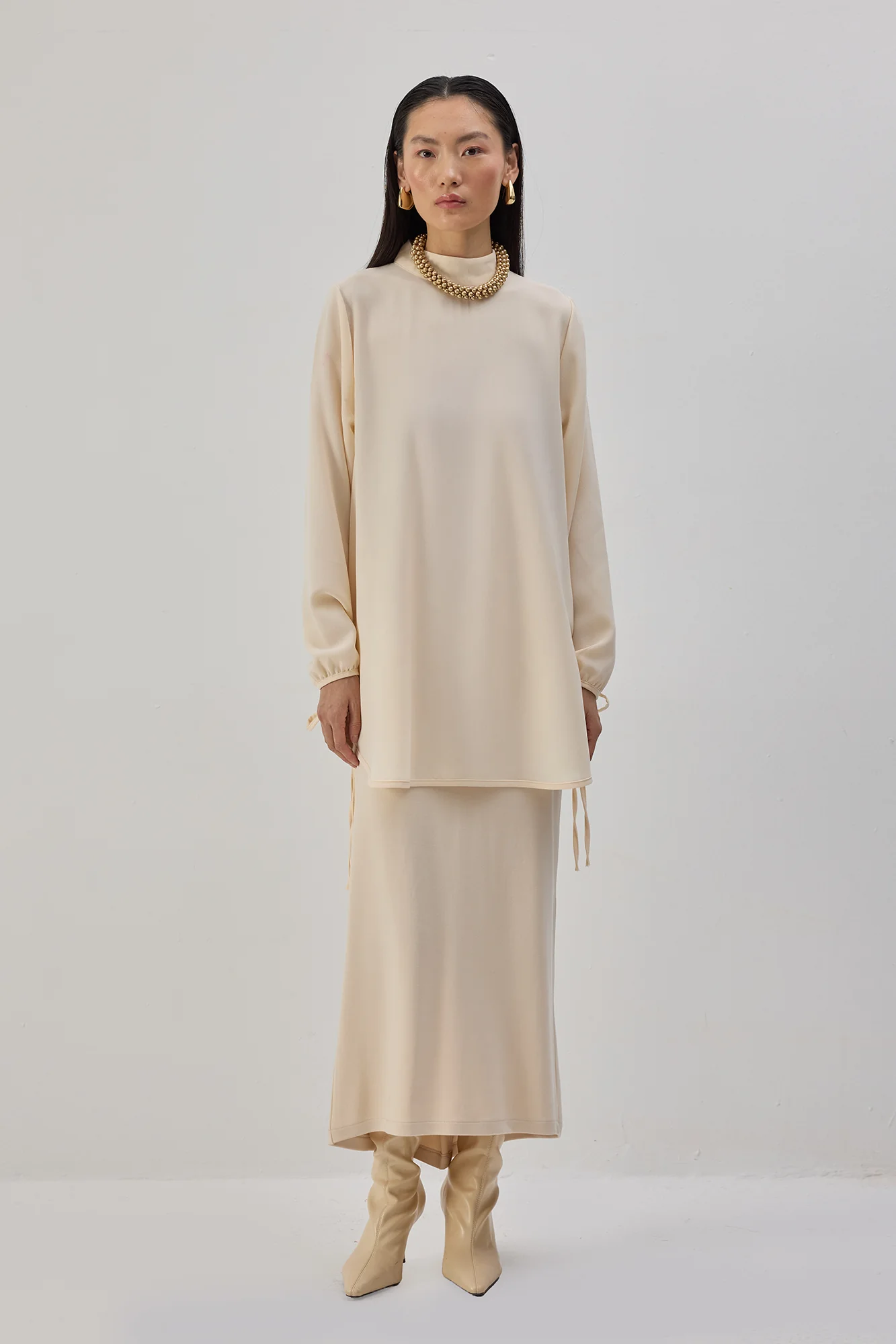 STAND-UP COLLAR CREPE TUNIC - Image 5