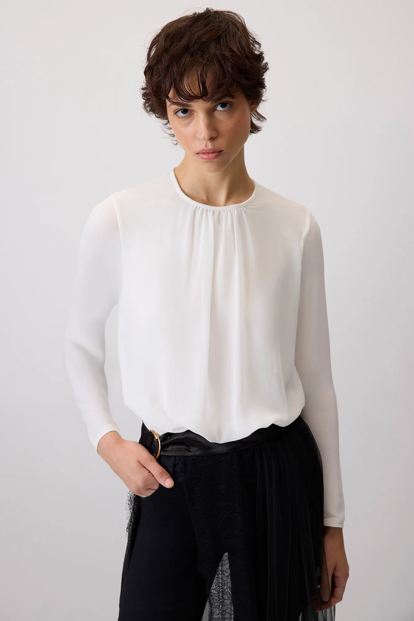 RUCHED CHIFFON SNAP BODYSUIT - Image 3