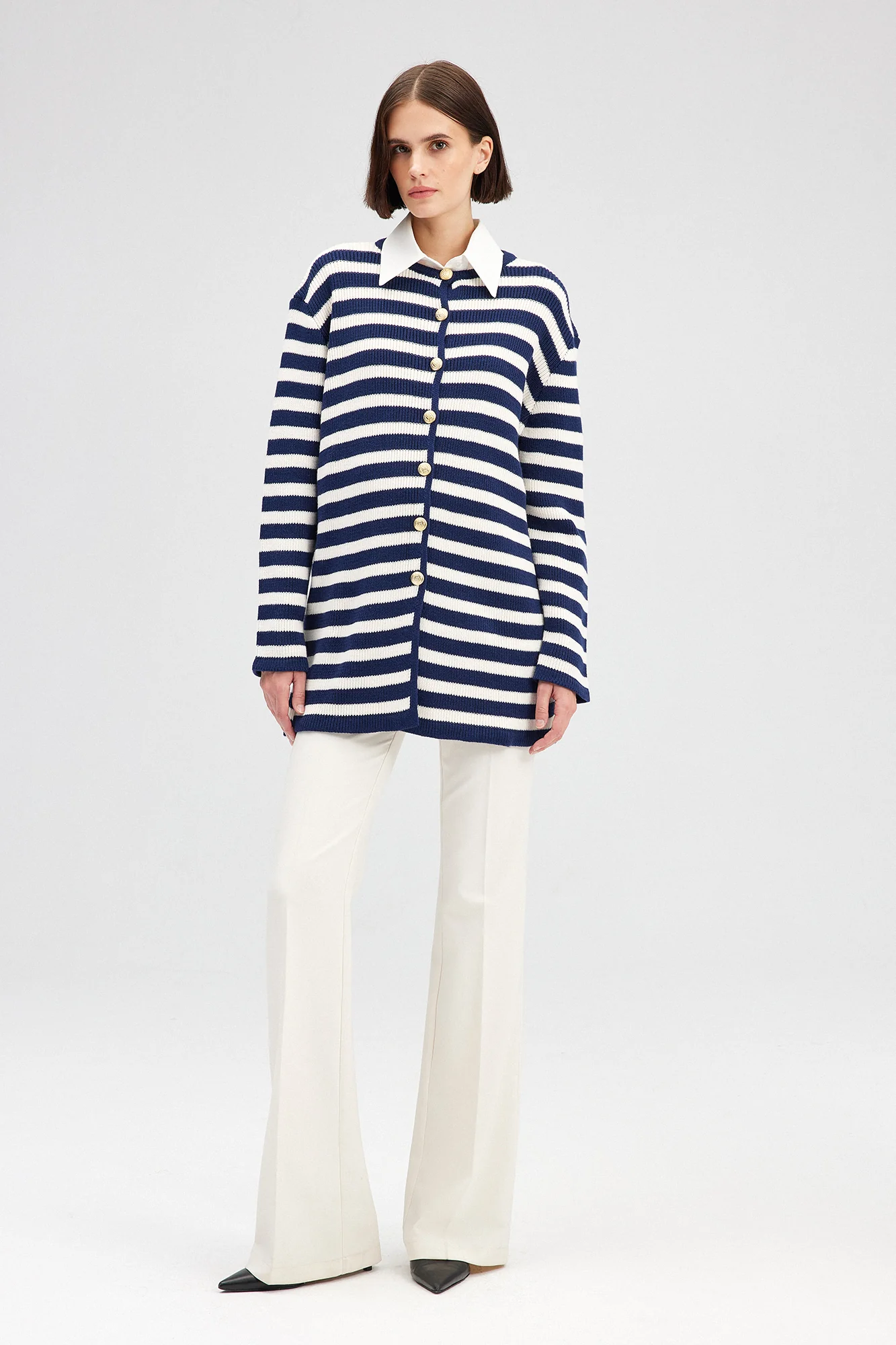 STRIPED LONG CARDIGAN WITH GOLD BUTTONS - Image 4