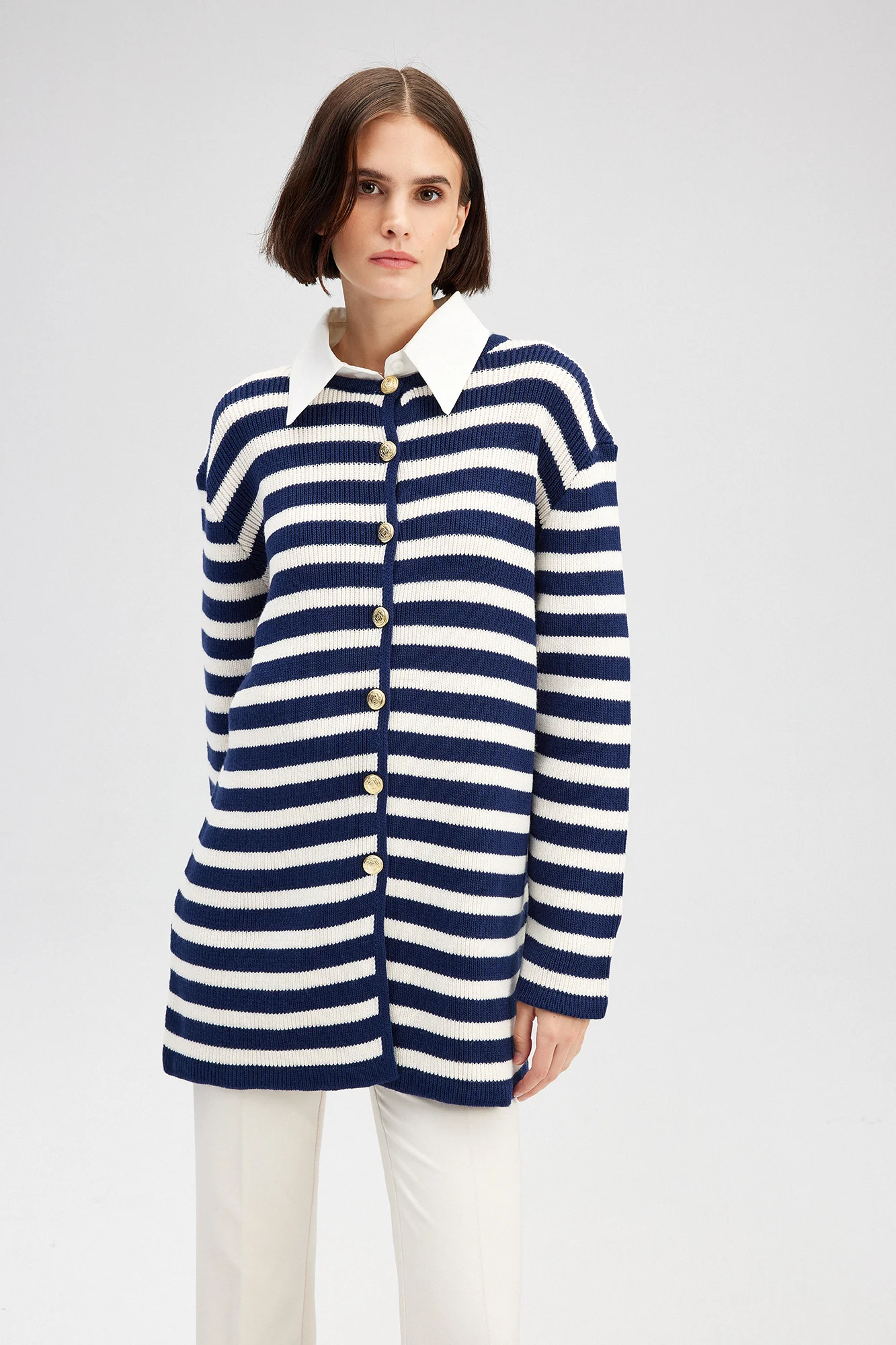 STRIPED LONG CARDIGAN WITH GOLD BUTTONS - Image 5