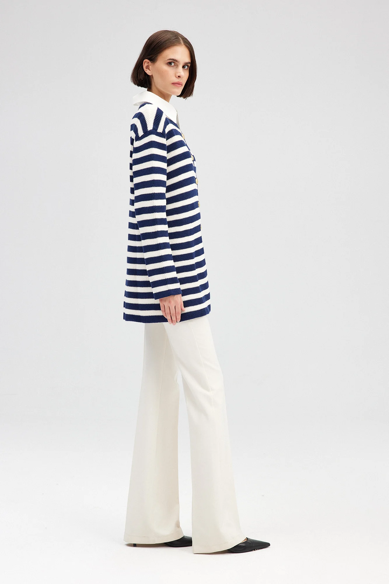 STRIPED LONG CARDIGAN WITH GOLD BUTTONS - Image 6