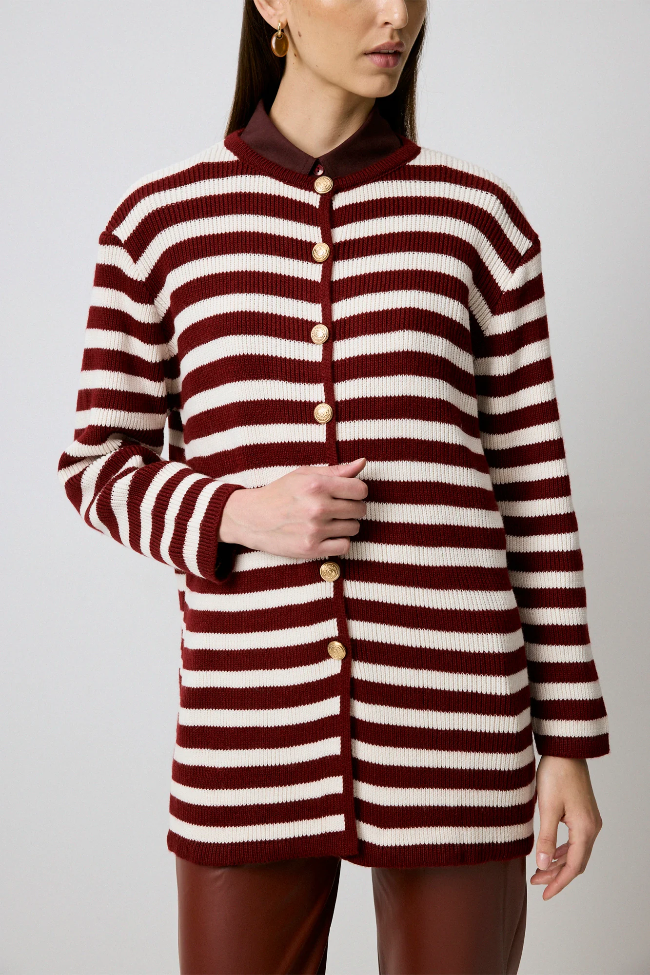 STRIPED LONG CARDIGAN WITH GOLD BUTTONS - Image 11