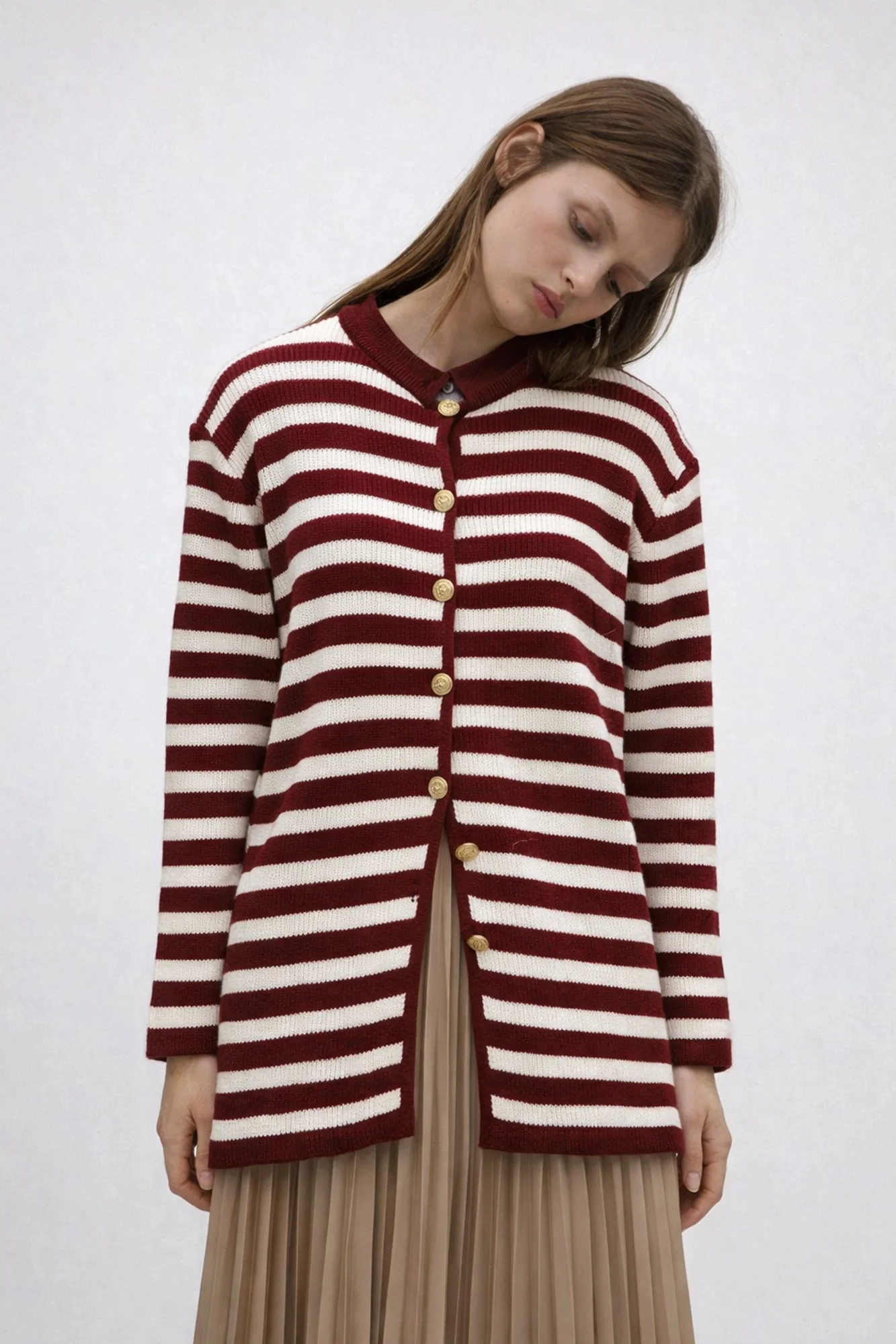 STRIPED LONG CARDIGAN WITH GOLD BUTTONS - Image 13