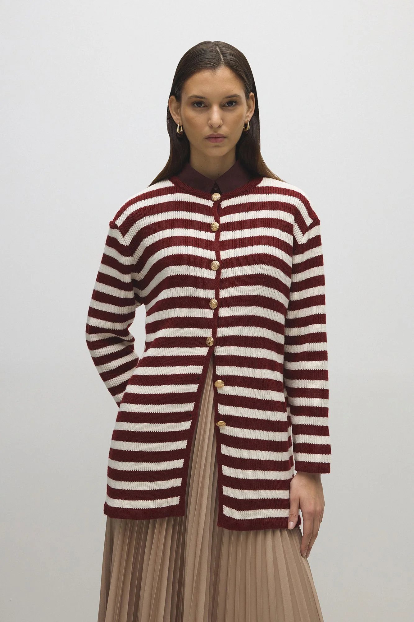 STRIPED LONG CARDIGAN WITH GOLD BUTTONS - Image 4