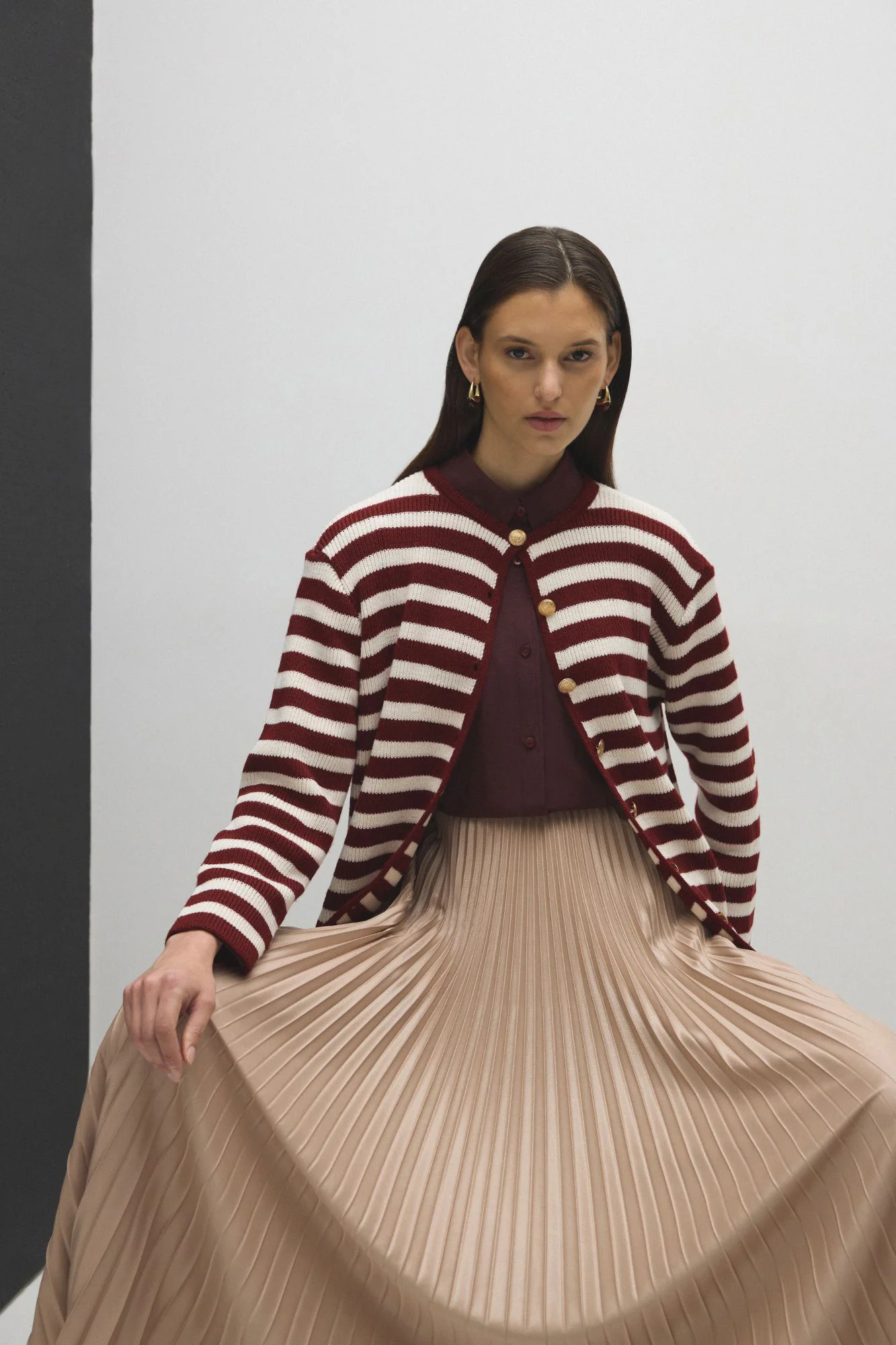 STRIPED LONG CARDIGAN WITH GOLD BUTTONS - Image 5