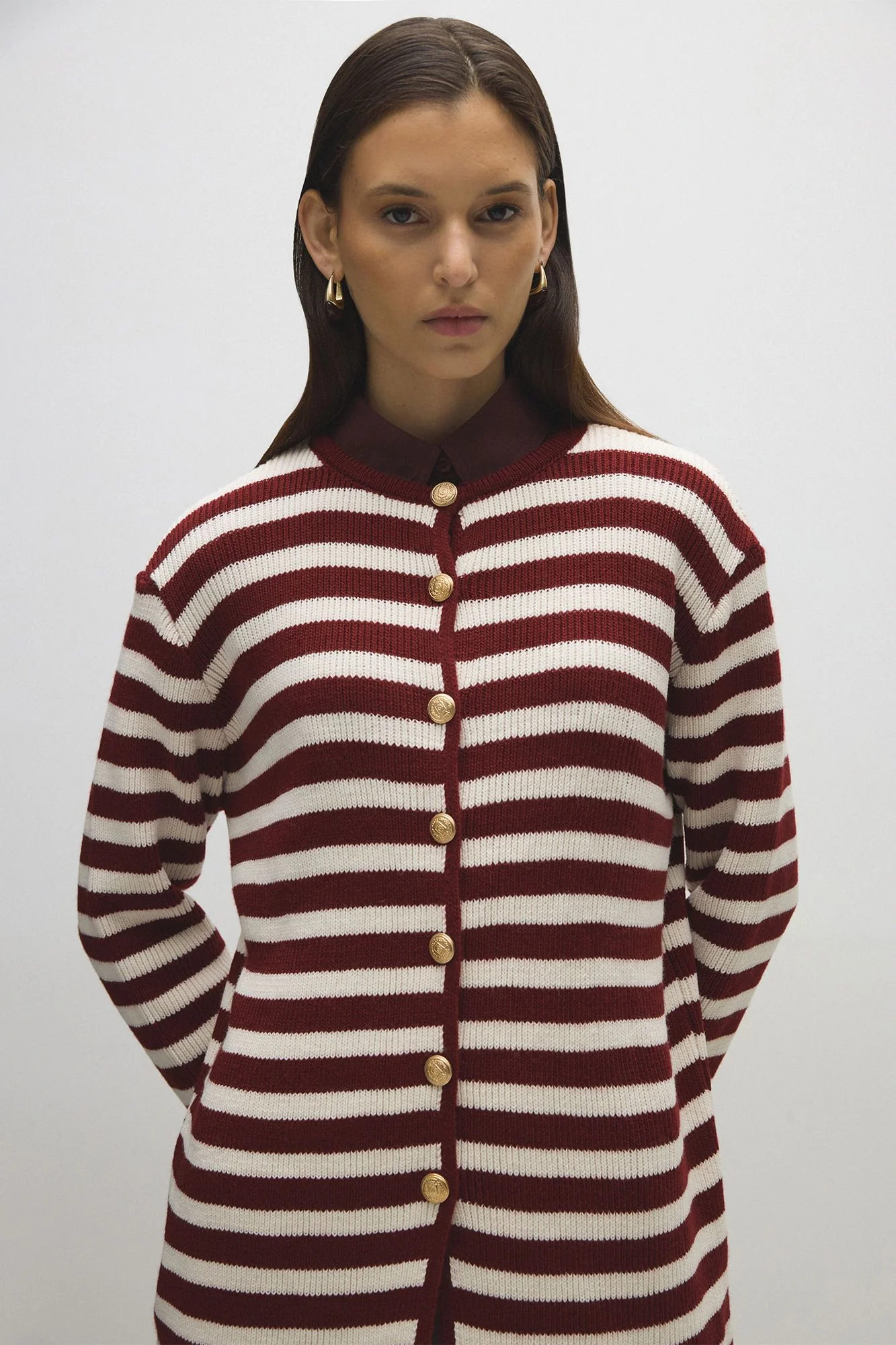 STRIPED LONG CARDIGAN WITH GOLD BUTTONS - Image 6