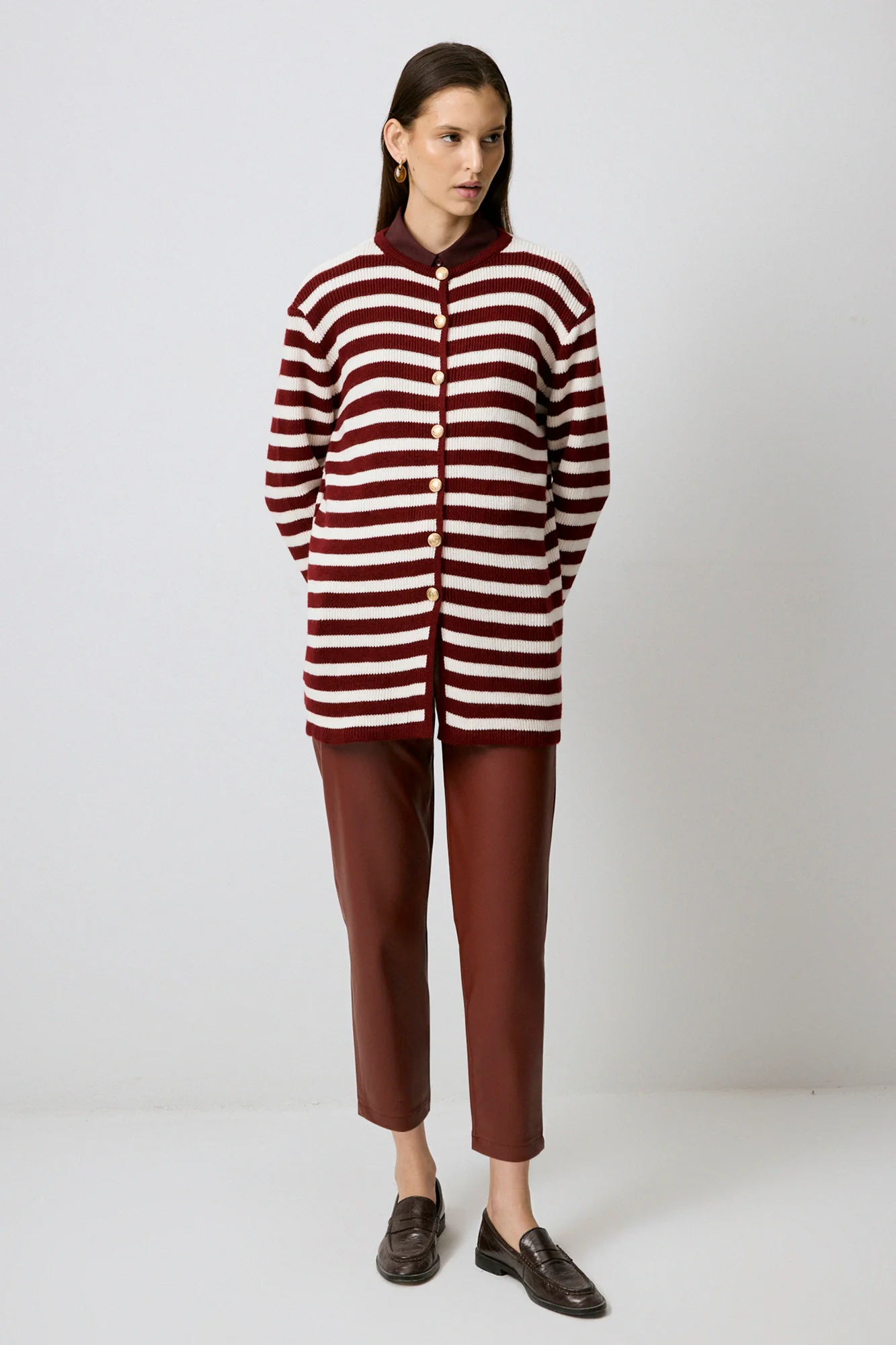 STRIPED LONG CARDIGAN WITH GOLD BUTTONS - Image 8