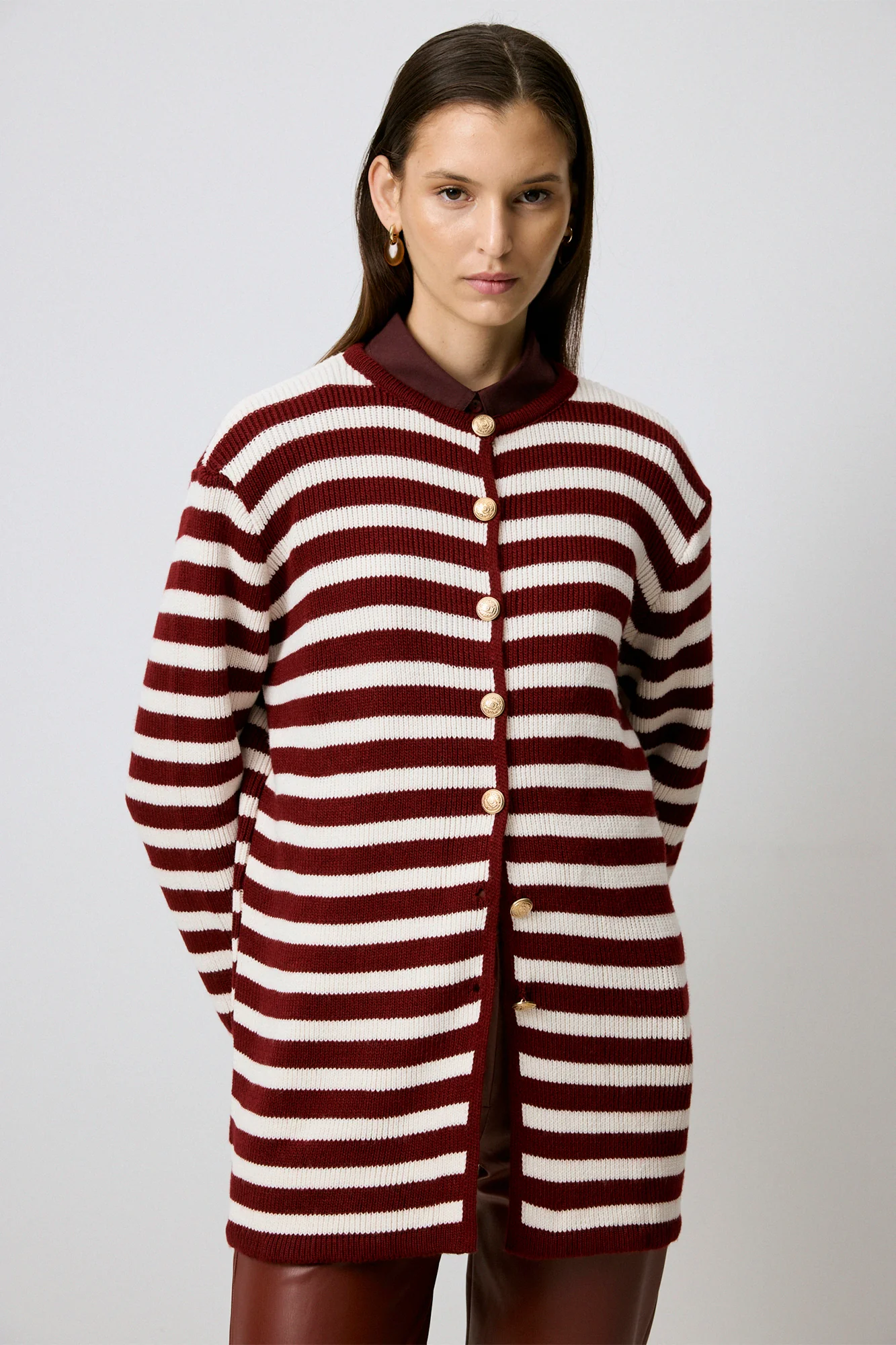 STRIPED LONG CARDIGAN WITH GOLD BUTTONS - Image 9