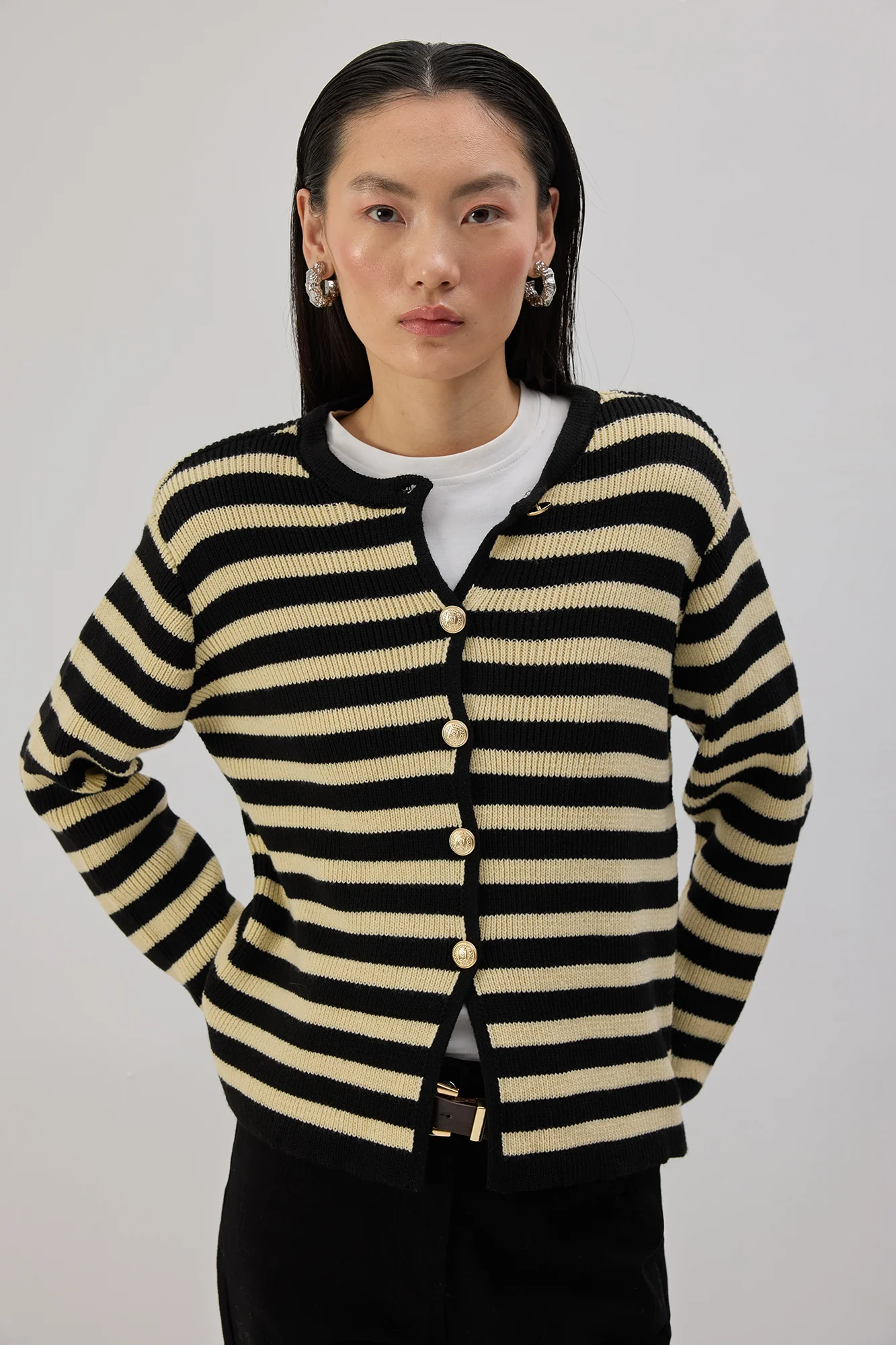 STRIPED SHORT CARDIGAN WITH GOLD BUTTONS - Image 5