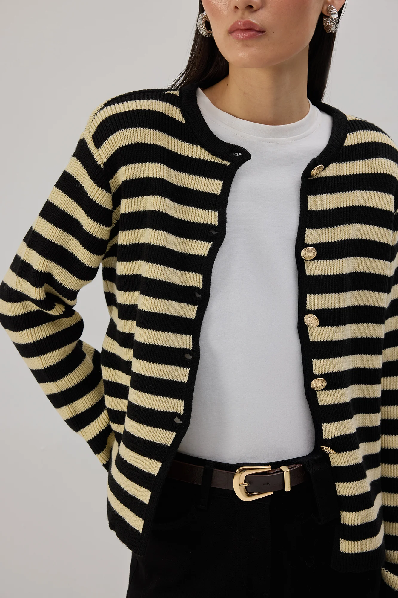 STRIPED SHORT CARDIGAN WITH GOLD BUTTONS - Image 6