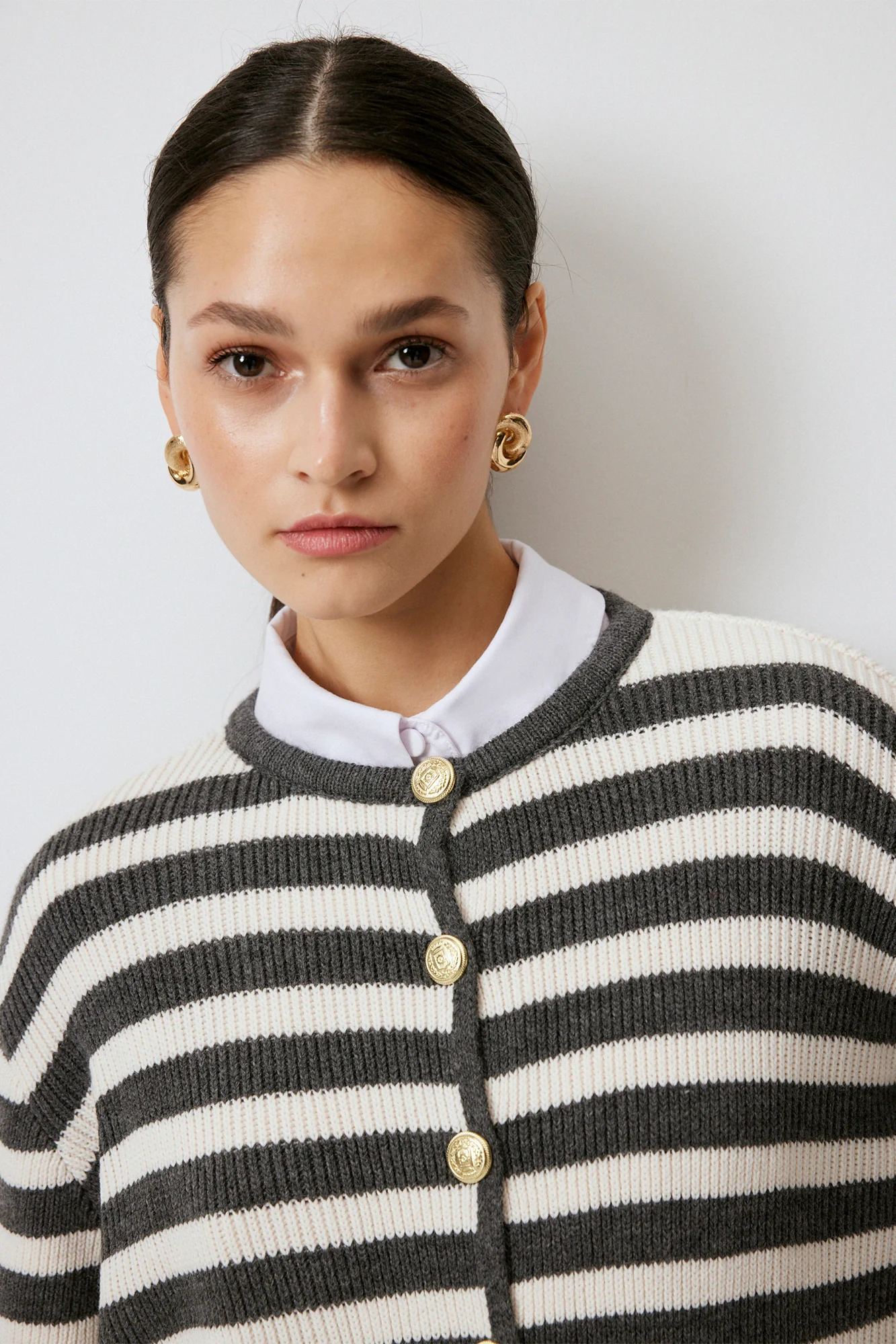 STRIPED LONG CARDIGAN WITH GOLD BUTTONS - Image 5