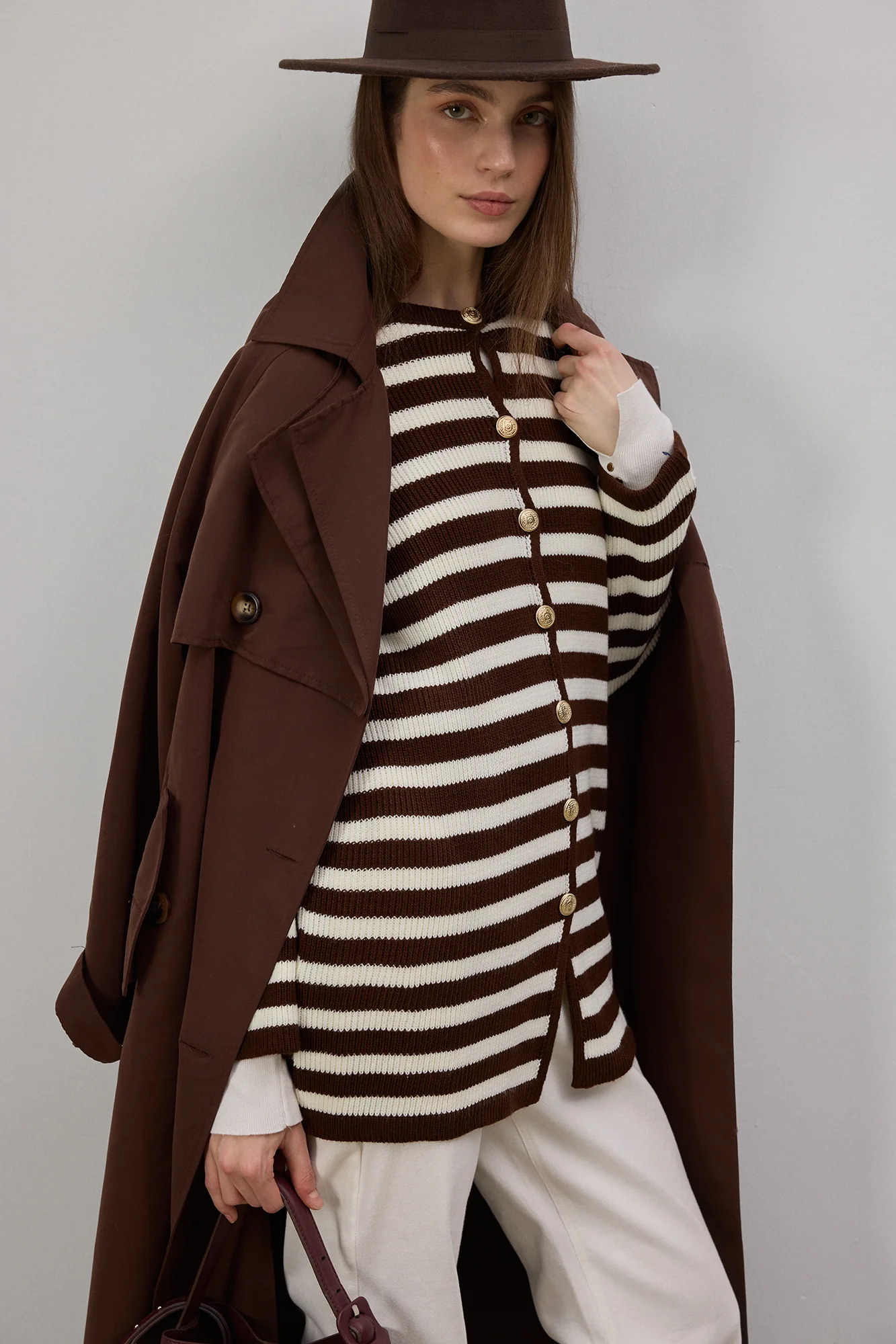 STRIPED LONG CARDIGAN WITH GOLD BUTTONS - Image 3