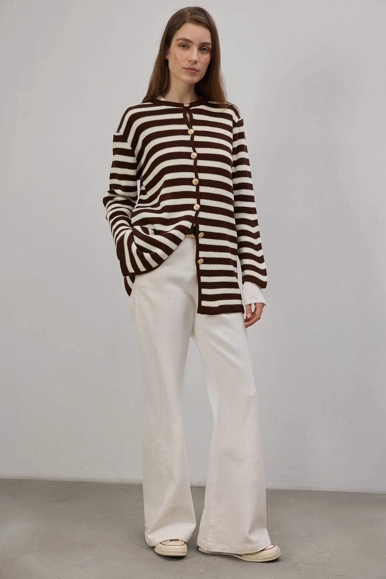 STRIPED LONG CARDIGAN WITH GOLD BUTTONS - Image 5