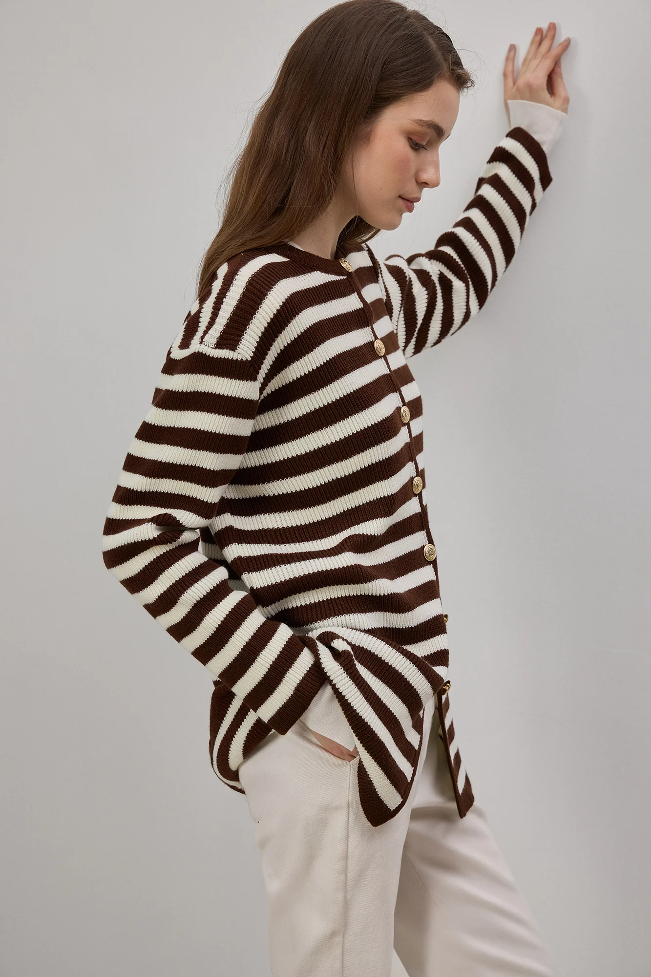 STRIPED LONG CARDIGAN WITH GOLD BUTTONS - Image 6