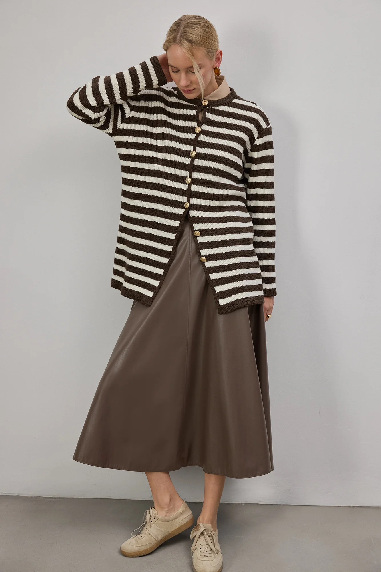 STRIPED LONG CARDIGAN WITH GOLD BUTTONS - Image 3