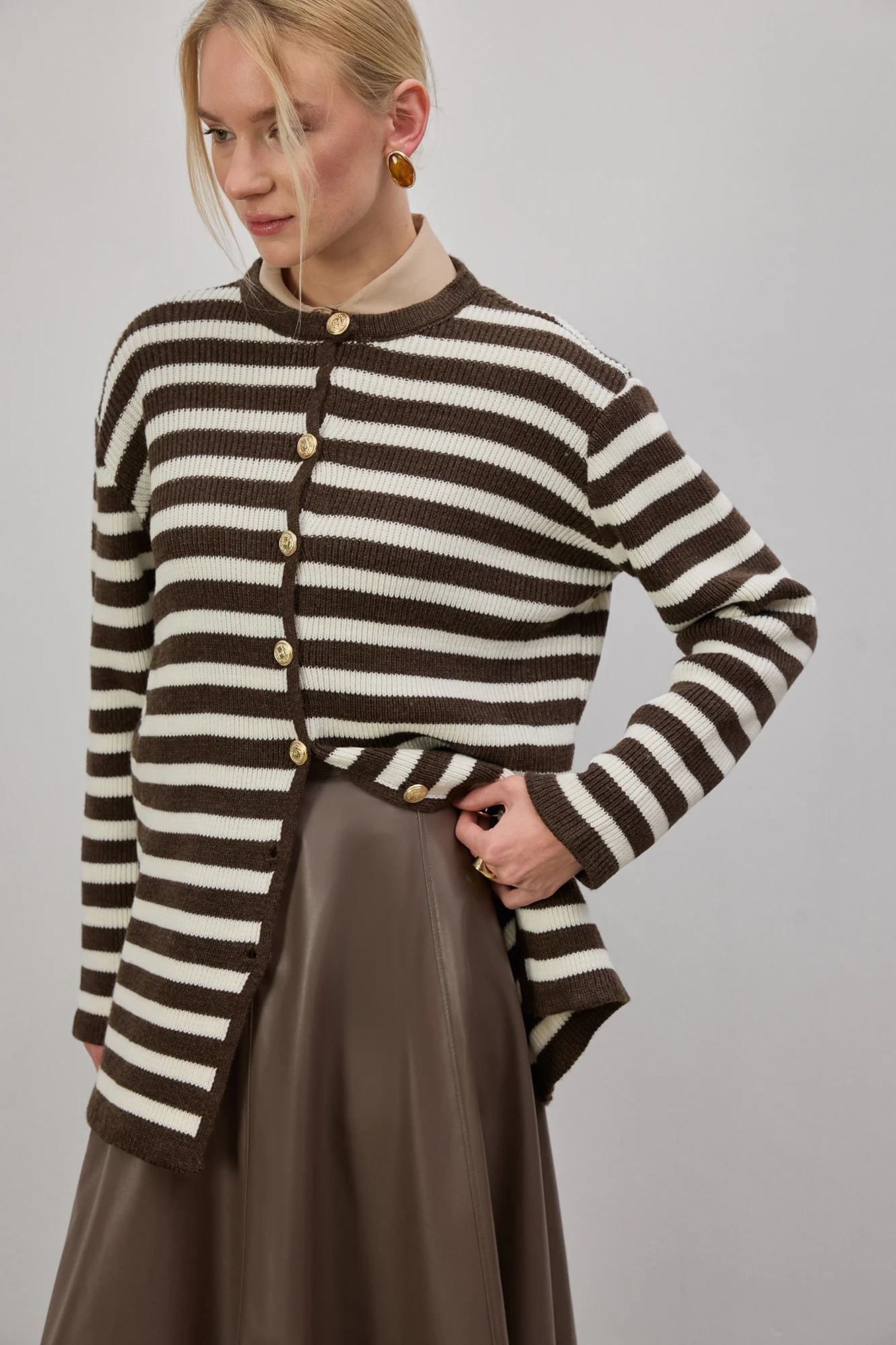 STRIPED LONG CARDIGAN WITH GOLD BUTTONS - Image 4