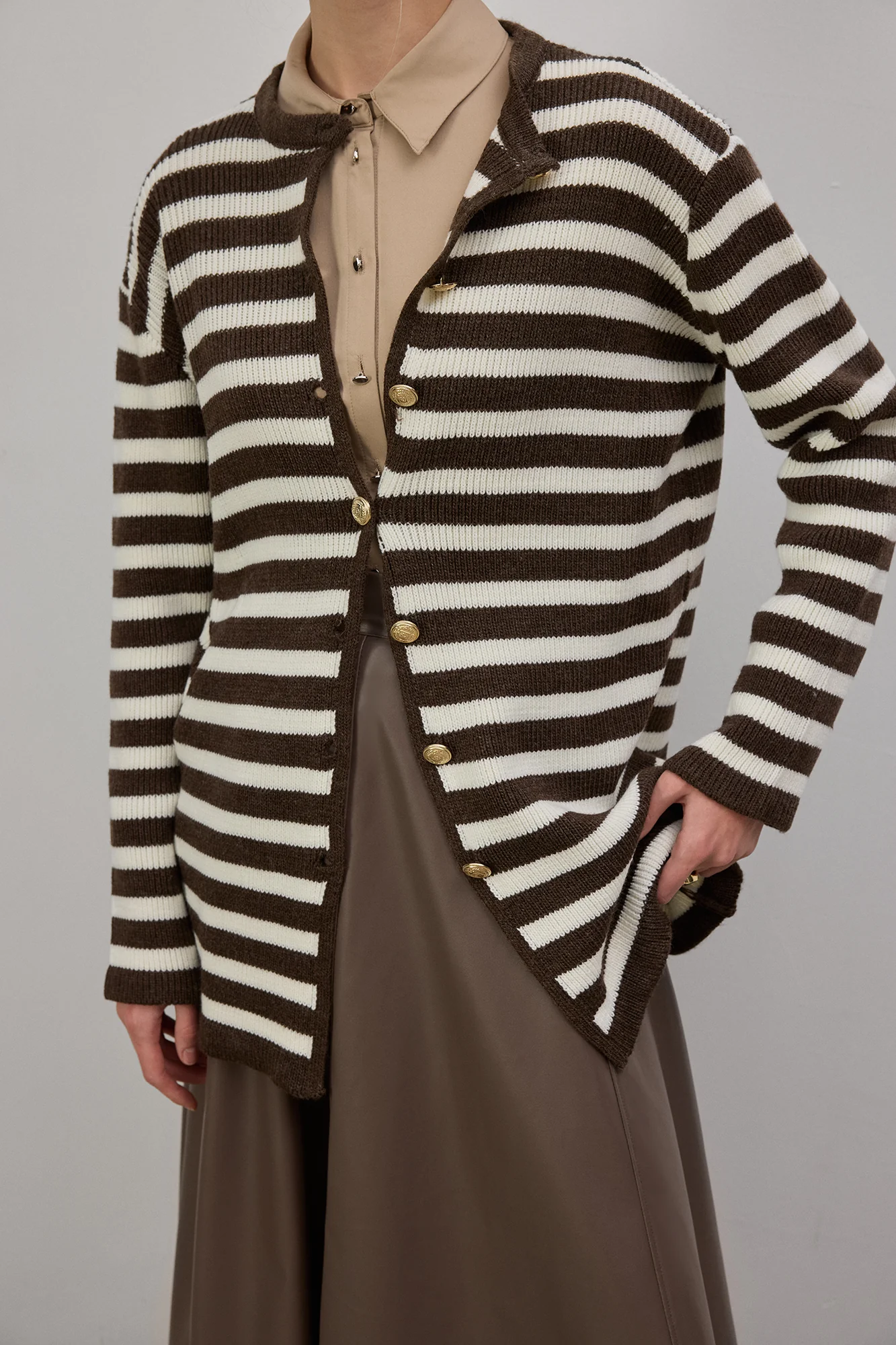STRIPED LONG CARDIGAN WITH GOLD BUTTONS - Image 5