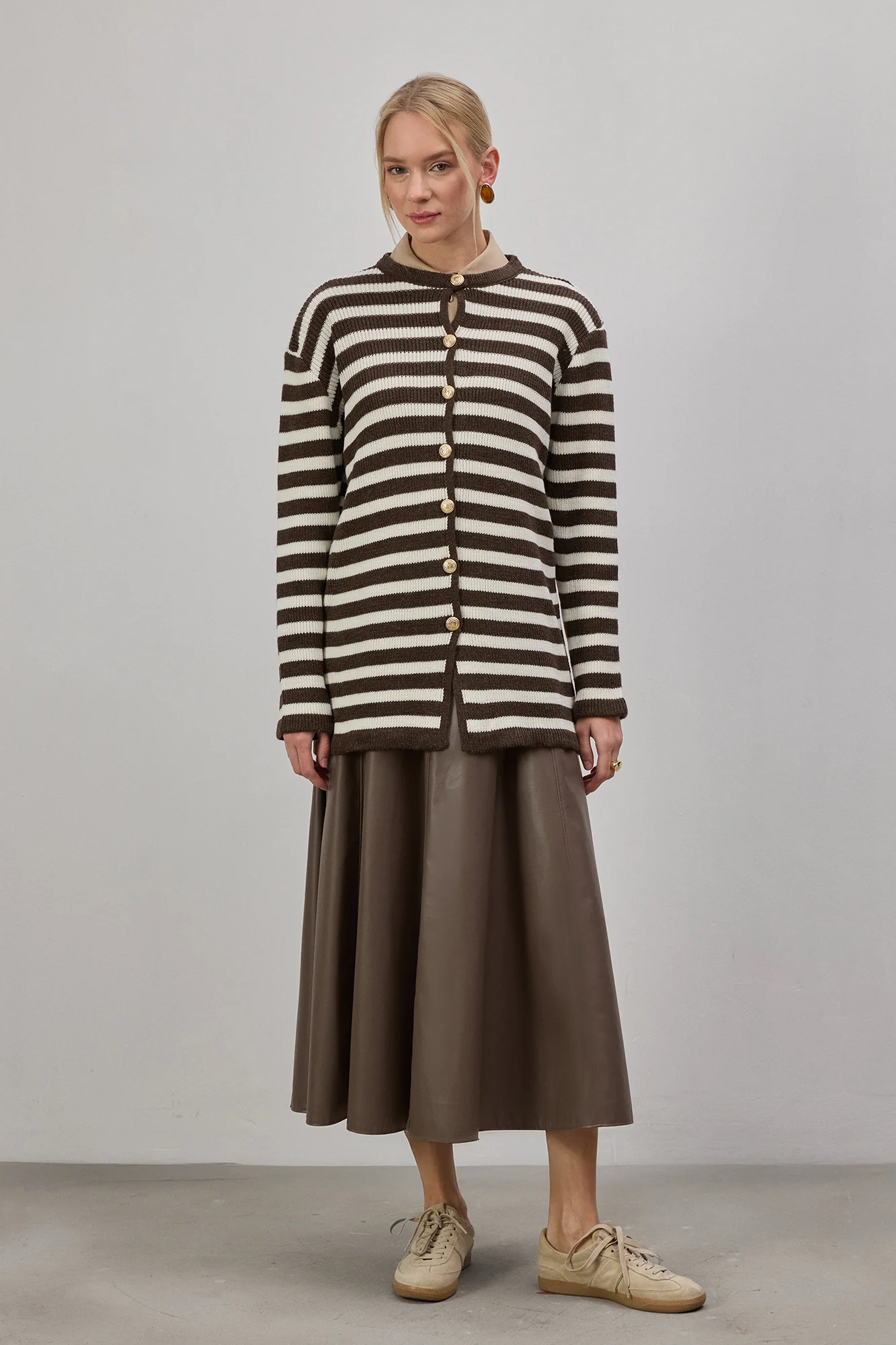 STRIPED LONG CARDIGAN WITH GOLD BUTTONS - Image 6