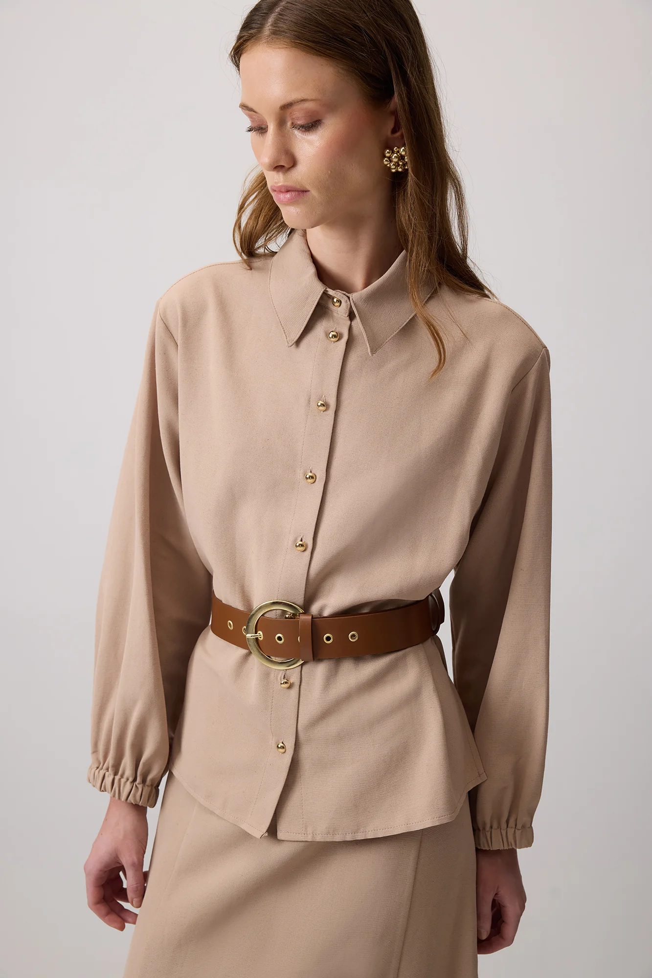 TEXTURED BELTED SHIRT SKIRT SET - Image 2