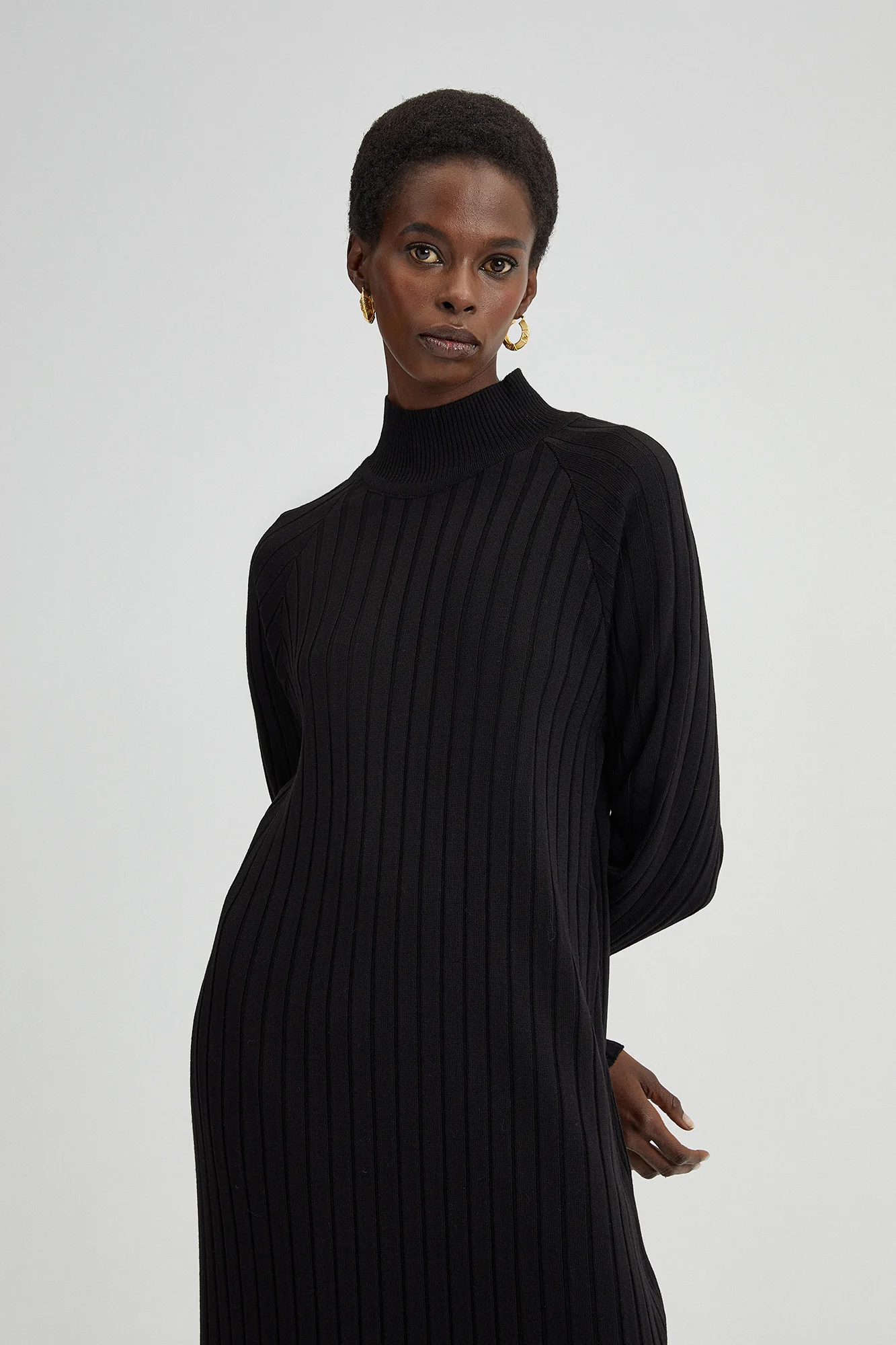 TURTLE NECK RIBBED KNIT DRESS - Image 4